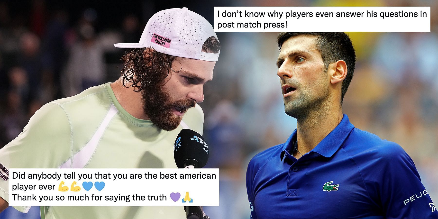 Reilly Opelka (L) and Novak Djokovic