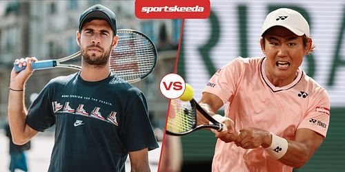 Karen Khachanov (L) and Yoshihito Nishioka.