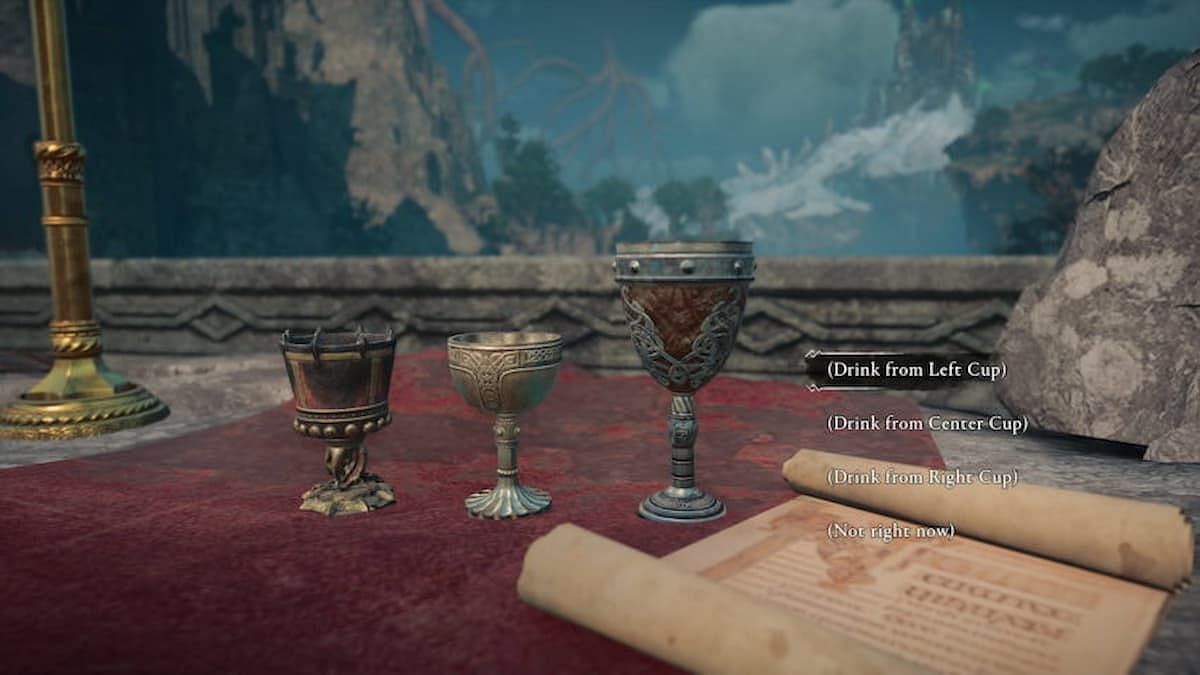 Select a cup and reap a potential reward in Assassin&#039;s Creed Valhalla&#039;s Forgotten Saga (Image via Ubisoft)
