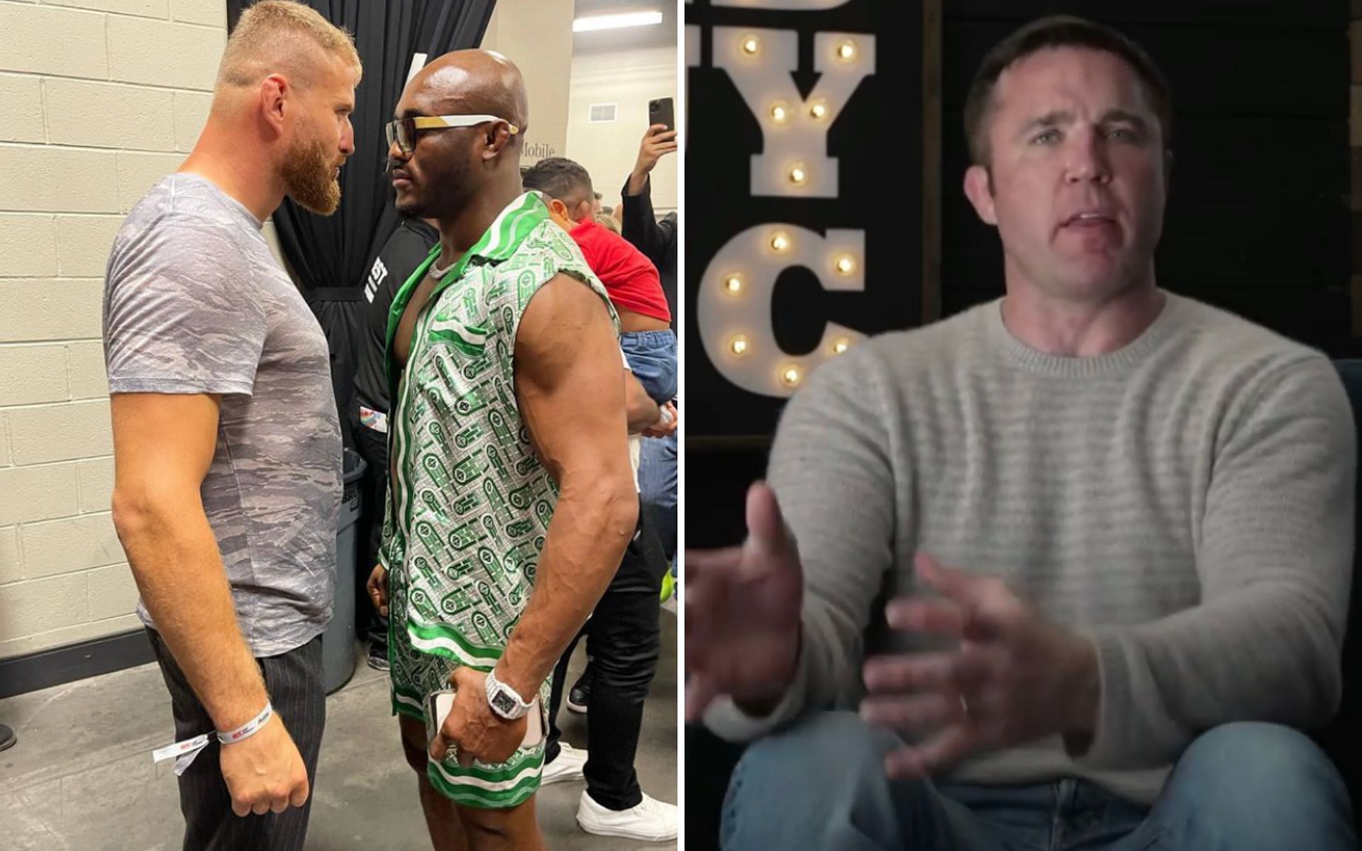 Jan Blachowicz (far left), Kamaru Usman (left), and Chael Sonnen (right) [Images Courtesy: @sonnench and @usman84kg on Instagram]