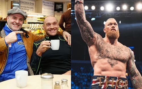 From left to right: John Fury, Tyson Fury, and Thor Bjornsson [ Image credits: Getty Images and @ThorBjornsson_  /Twitter ]