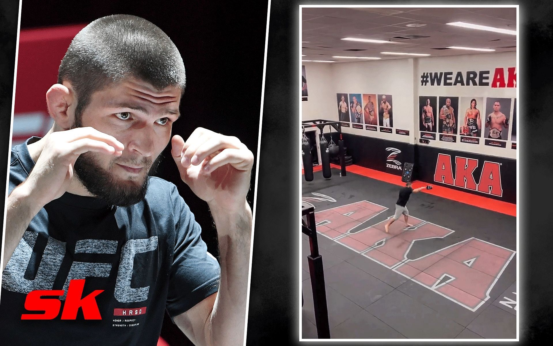 Khabib Nurmagomedov punches a drone [Photo credit: @TanyaKhaChi twitter]