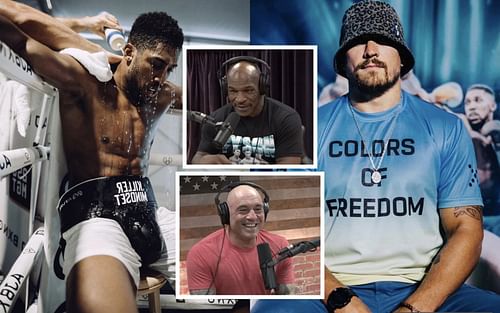 Anthony Joshua (left), Joe Rogan and Mike Tyson (middle), Oleksandr Usyk (right) - Images via @anthonyjoshua, @joerogan and @usykaa on Instagram