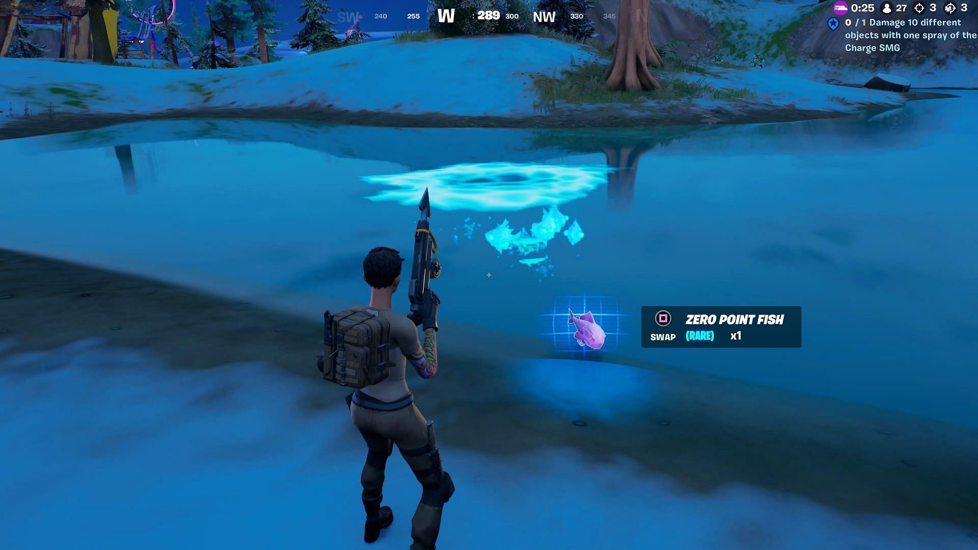 Fortnite players have to hit an opponent within 3 seconds of dashing with a Zero Point Fish (Image via Epic Games)