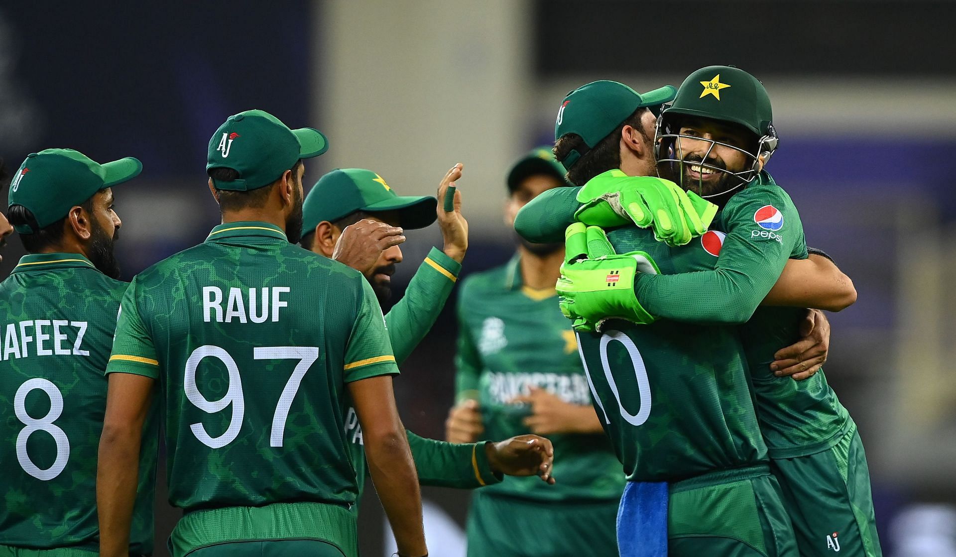 Pakistan cricket team celebrate a wicket. Pic: Getty Images