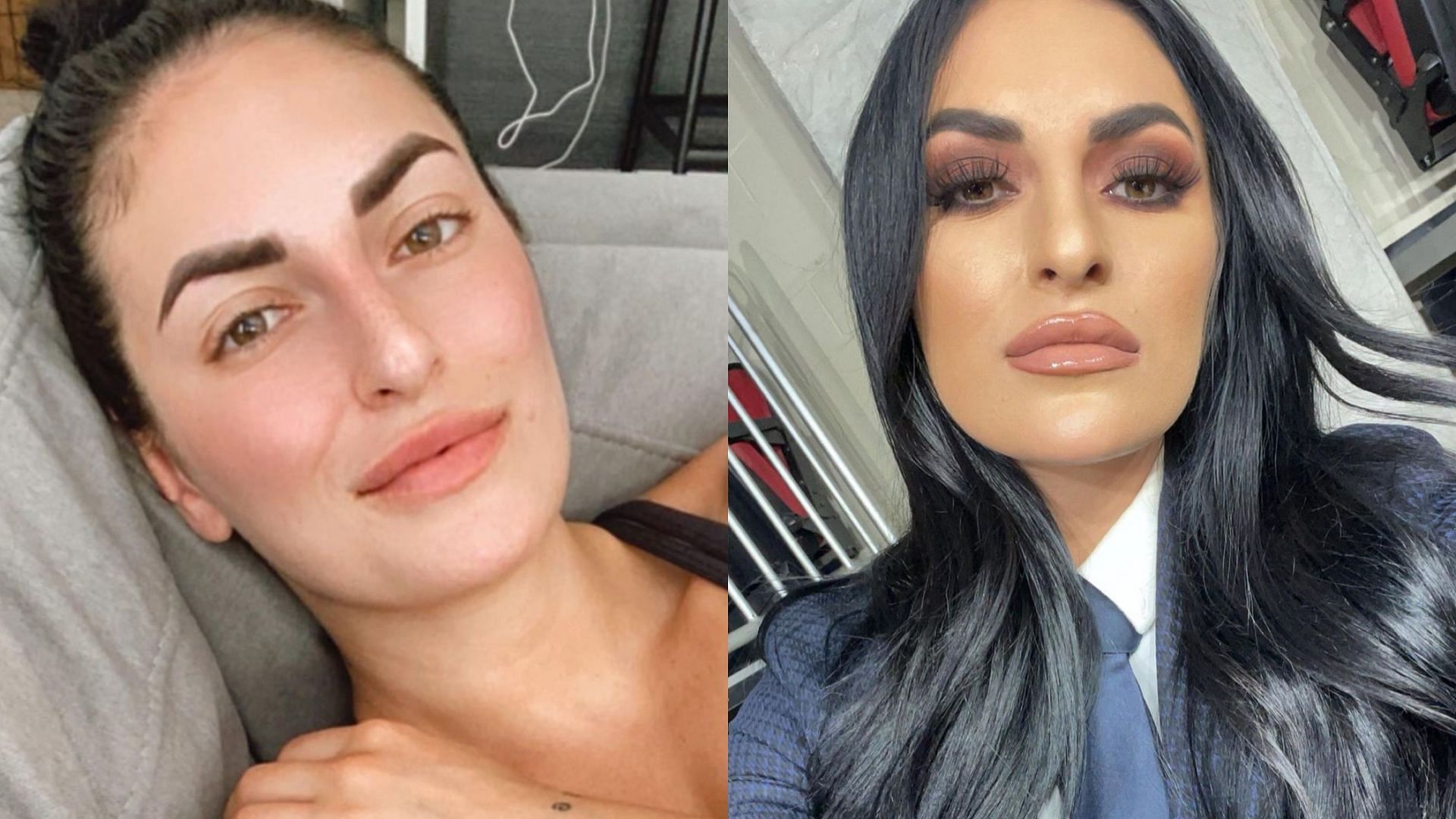 Sonya Deville without makeup (left) and with makeup (right)