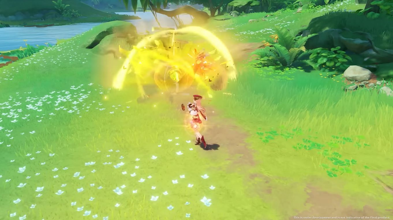 The Dendro Cores explode after being hit by a Pyro attack (Image via HoYoverse)