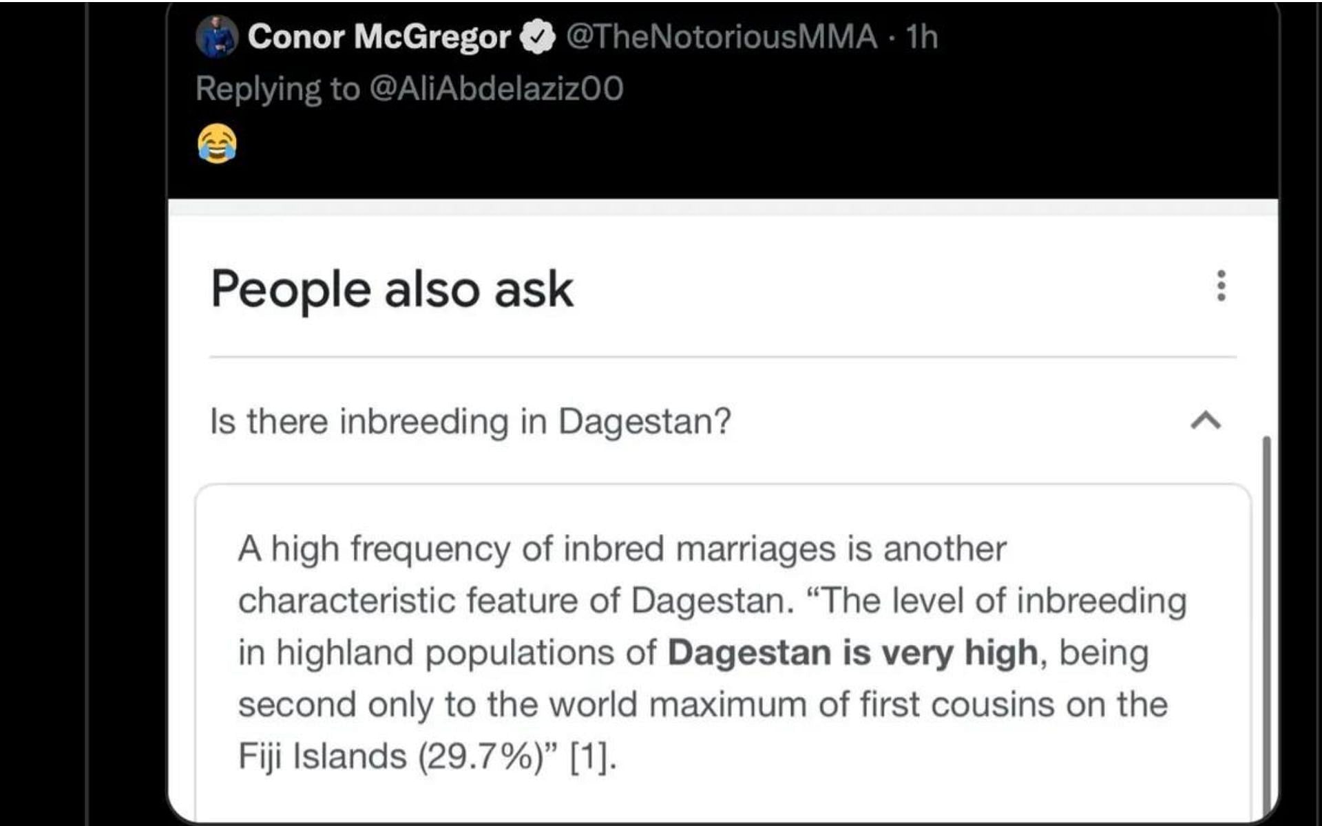 McGregor's deleted tweet on inbreeding in Dagestan