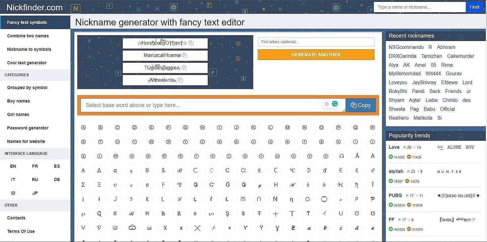 Variety of options are available for symbols (Image via Nickfinder)