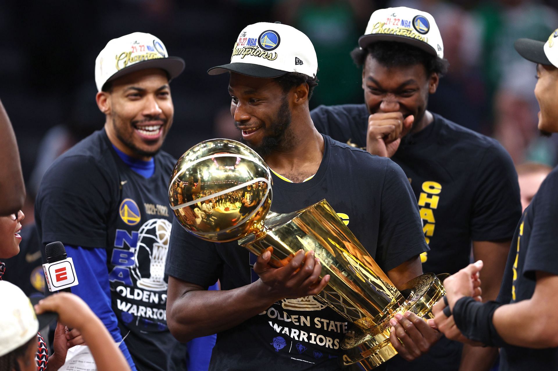 Andrew Wiggins celebrates winning the 2022 NBA Finals - Game Six