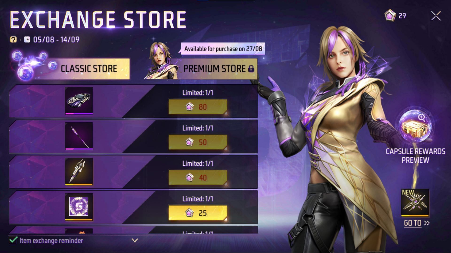 Amethyst Pentagons are also needed for the Exchange Store (Image via Garena)