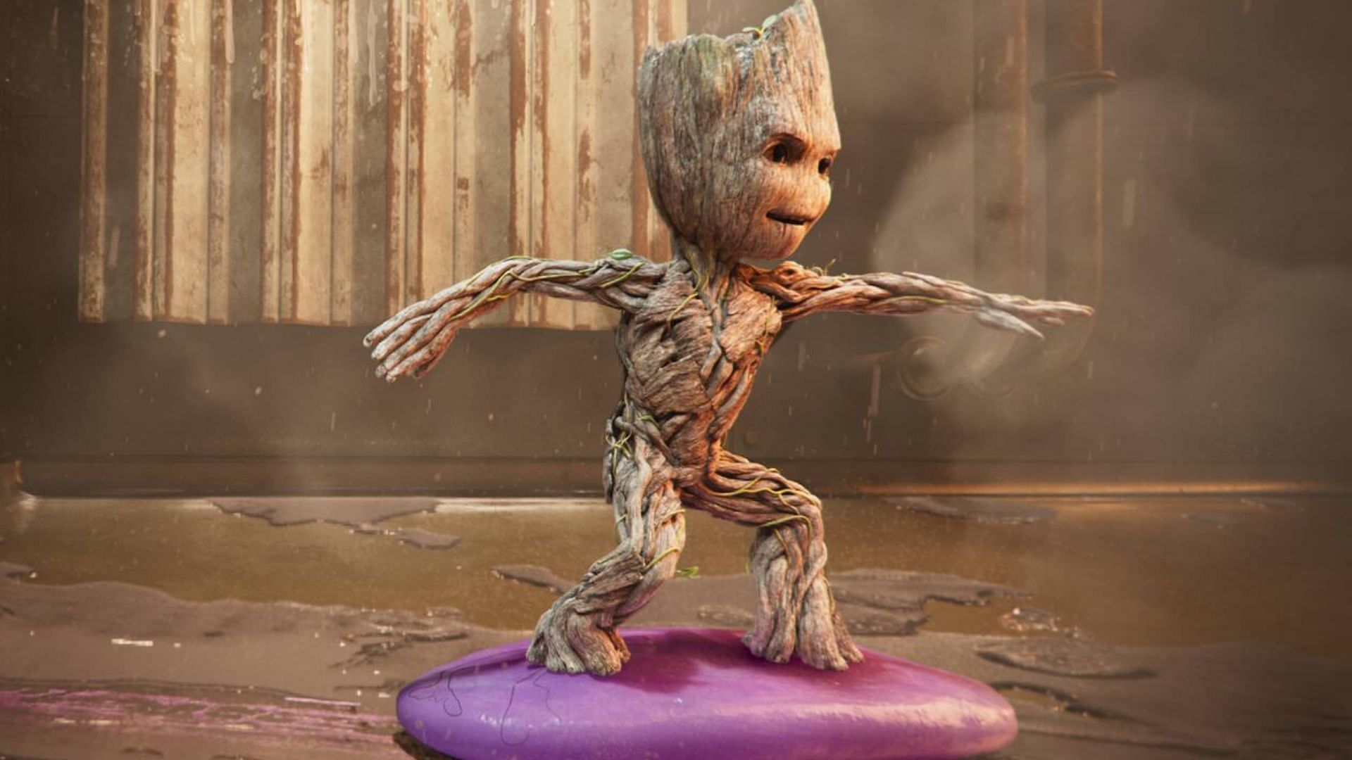 Baby Groot surfing on Drax&#039;s bar of soap in Disney+&#039;s latest short series titled I Am Groot (Image via IMDb)