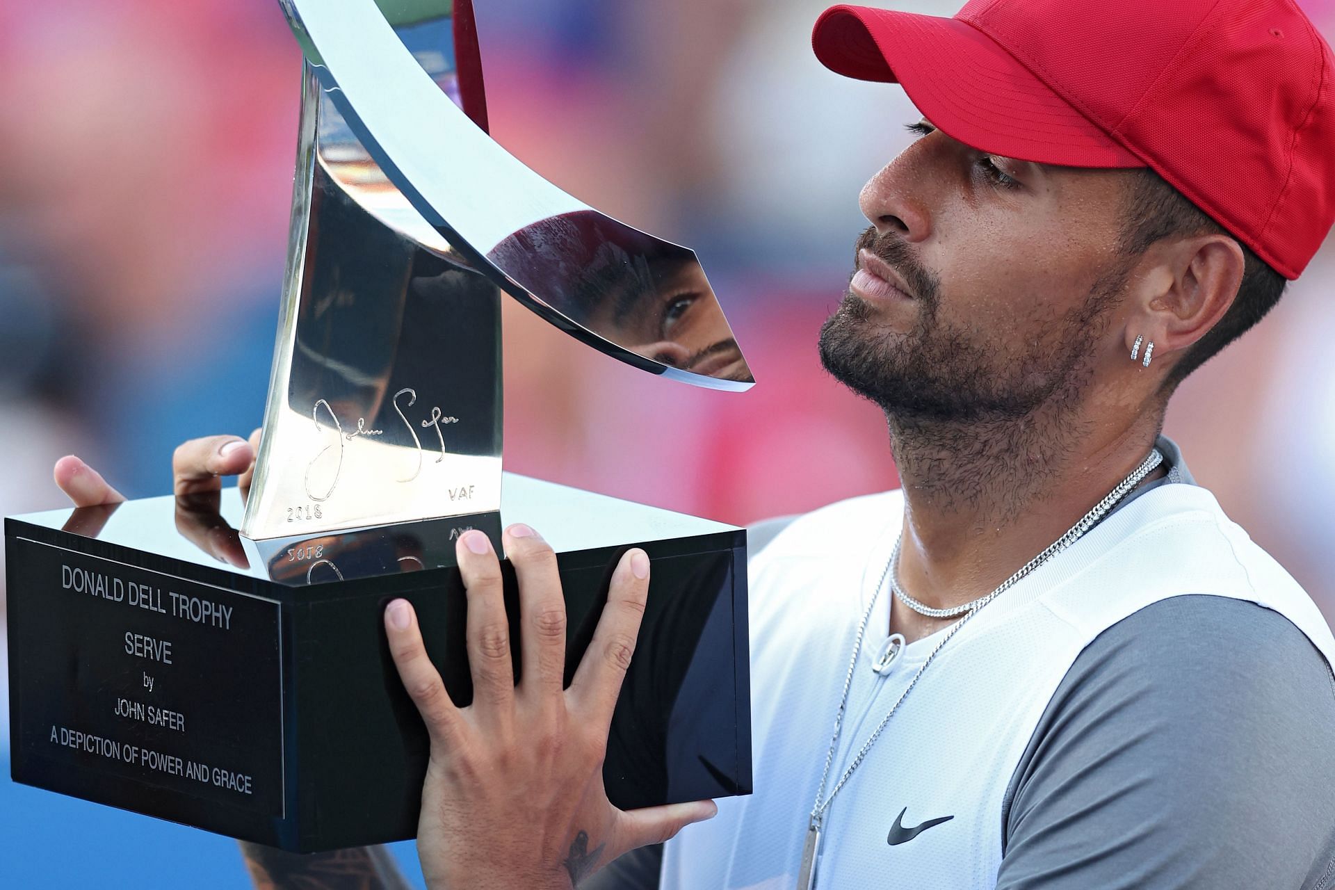 Nick Kyrgios won both the singles and the doubles trophy at the Citi Open