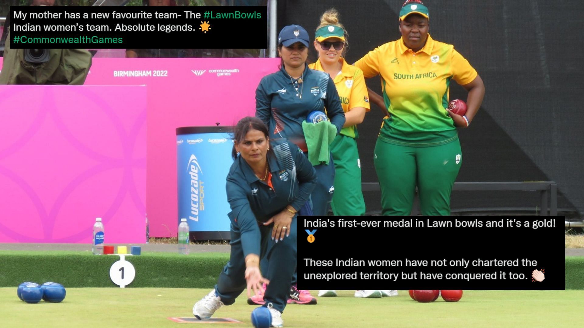 The Indian women&#039;s Lawn Bowls team in action against South Africa in the final. (PC: Twitter)