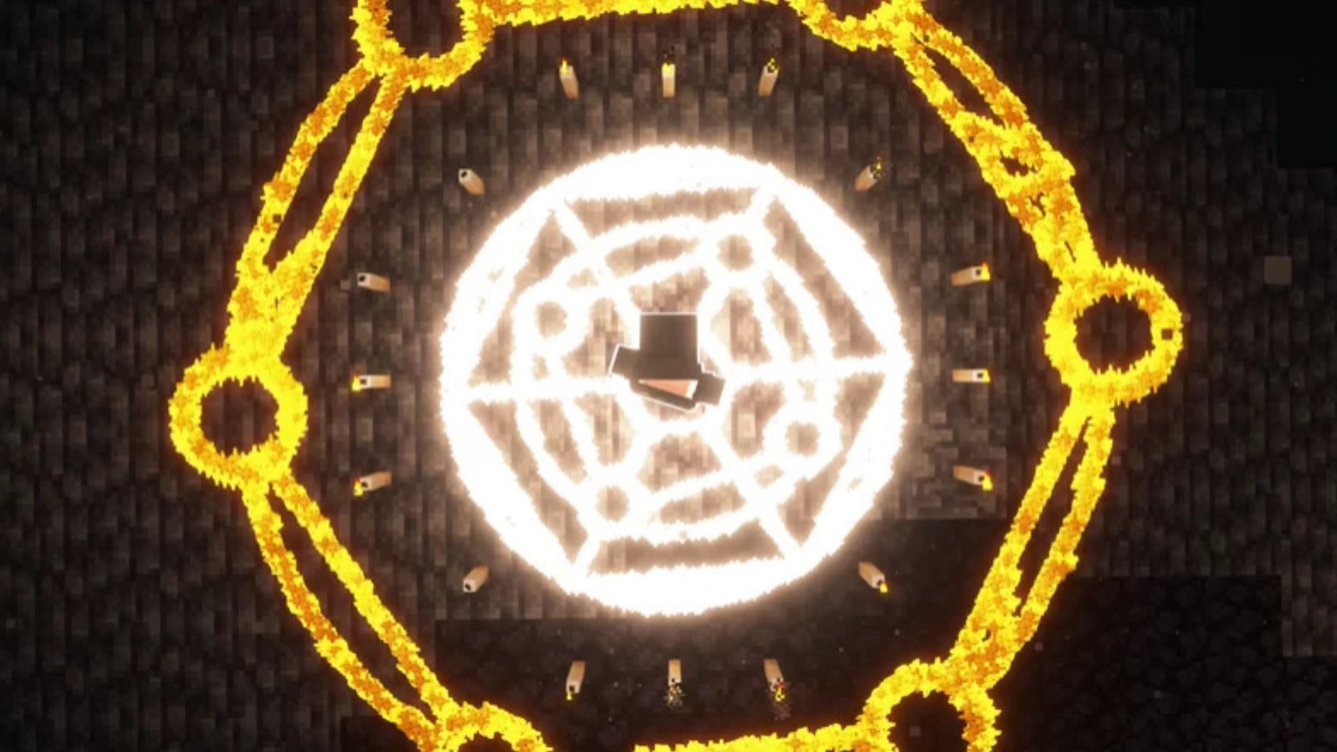 The yellow energy circle is made using a soul bottle (Image via planetminecraft.com/Flubberschnub)
