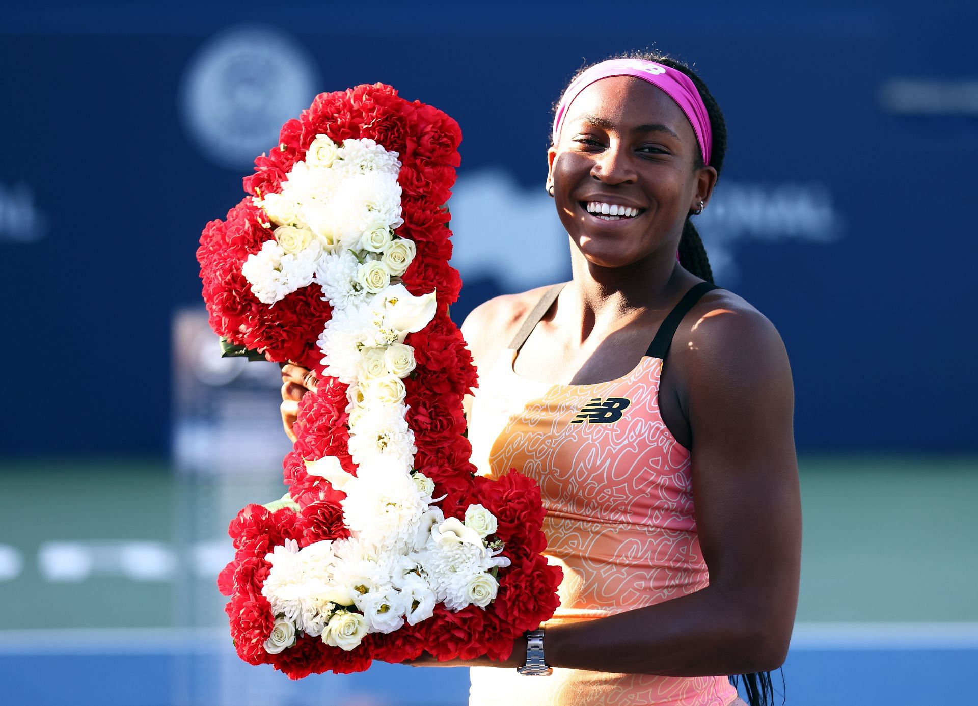 Coco Gauff exults after becoming the No. 1 in doubles rankings.