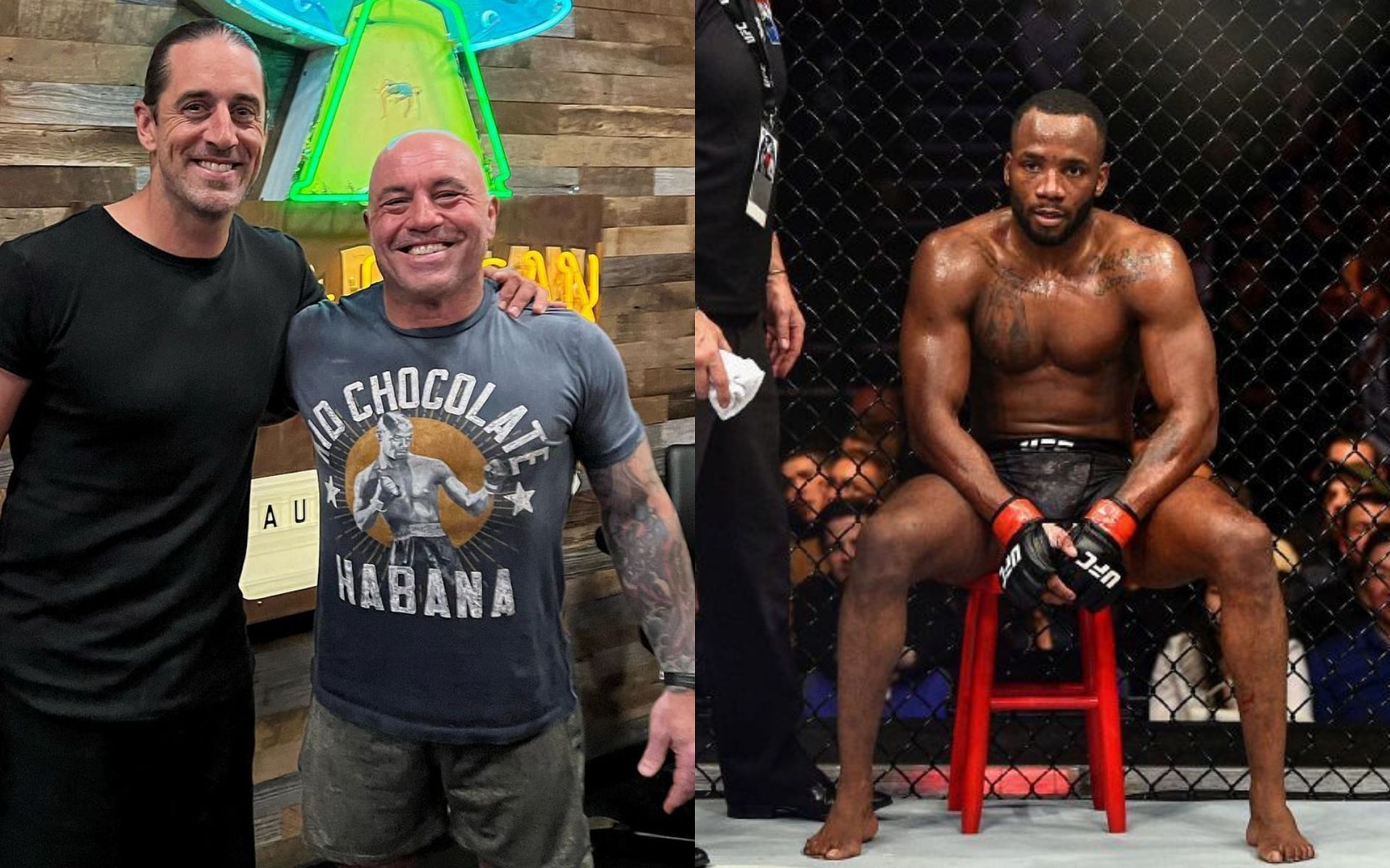  Aaron Rodgers and Joe Rogan  (left) Leon Edwards (right) (image courtesy @joerogan Instagram @ESPN.in)