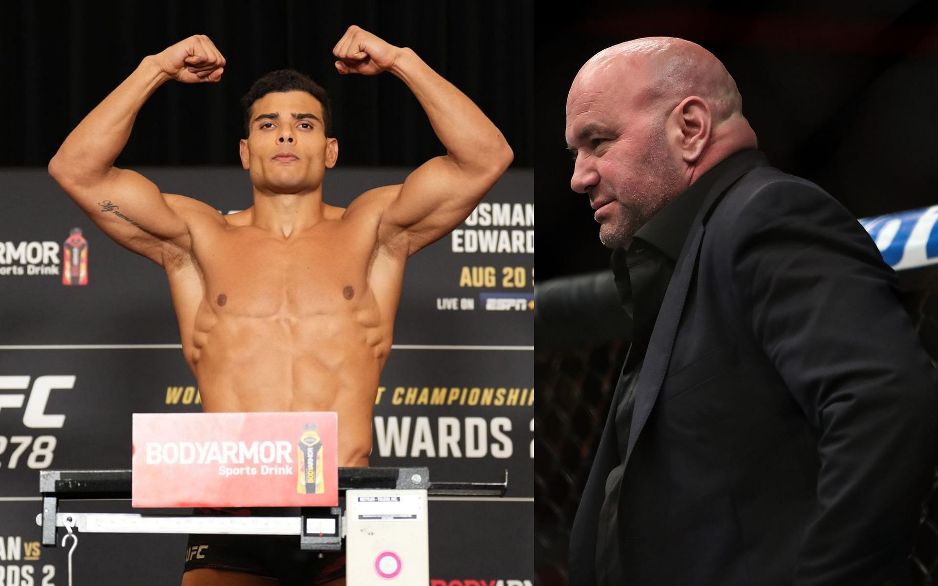 Paulo Costa (left) and Dana White (right). [Images courtesy: left image by Chris Unger/Zuffa LLC and right image from Getty Images]