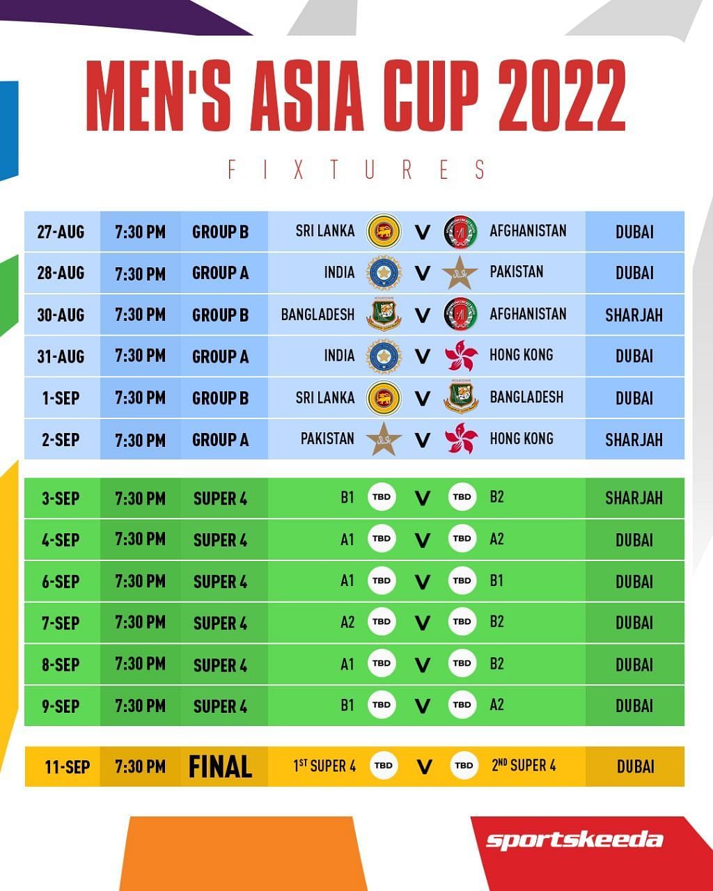 Asia Cup Schedule & Time Table - Sportskeeda