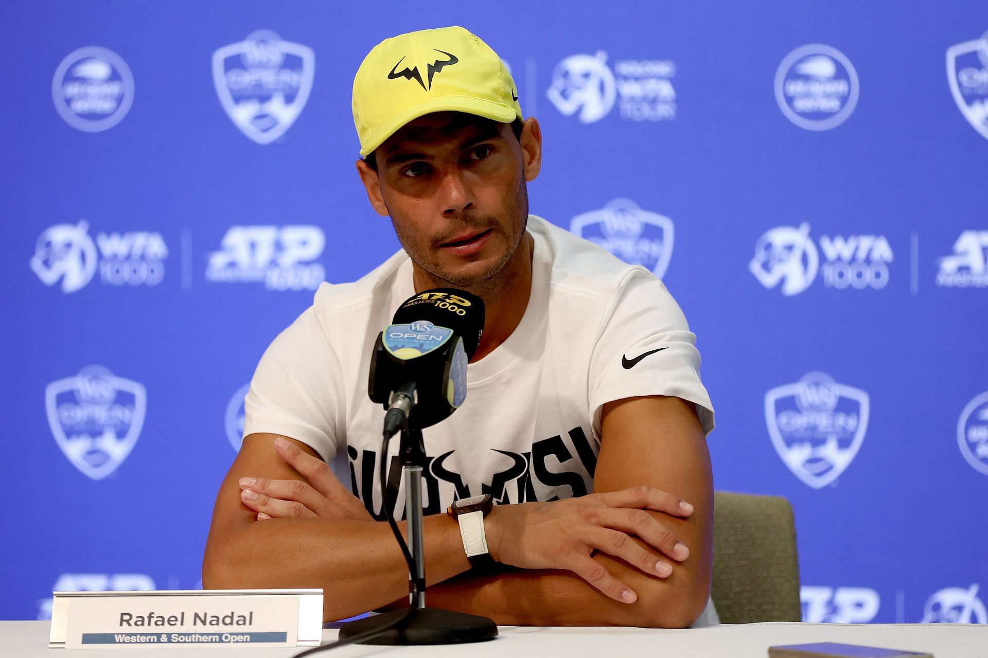 Rafael Nadal speaking at a press conference at the 2022 Western &amp; Southern Open