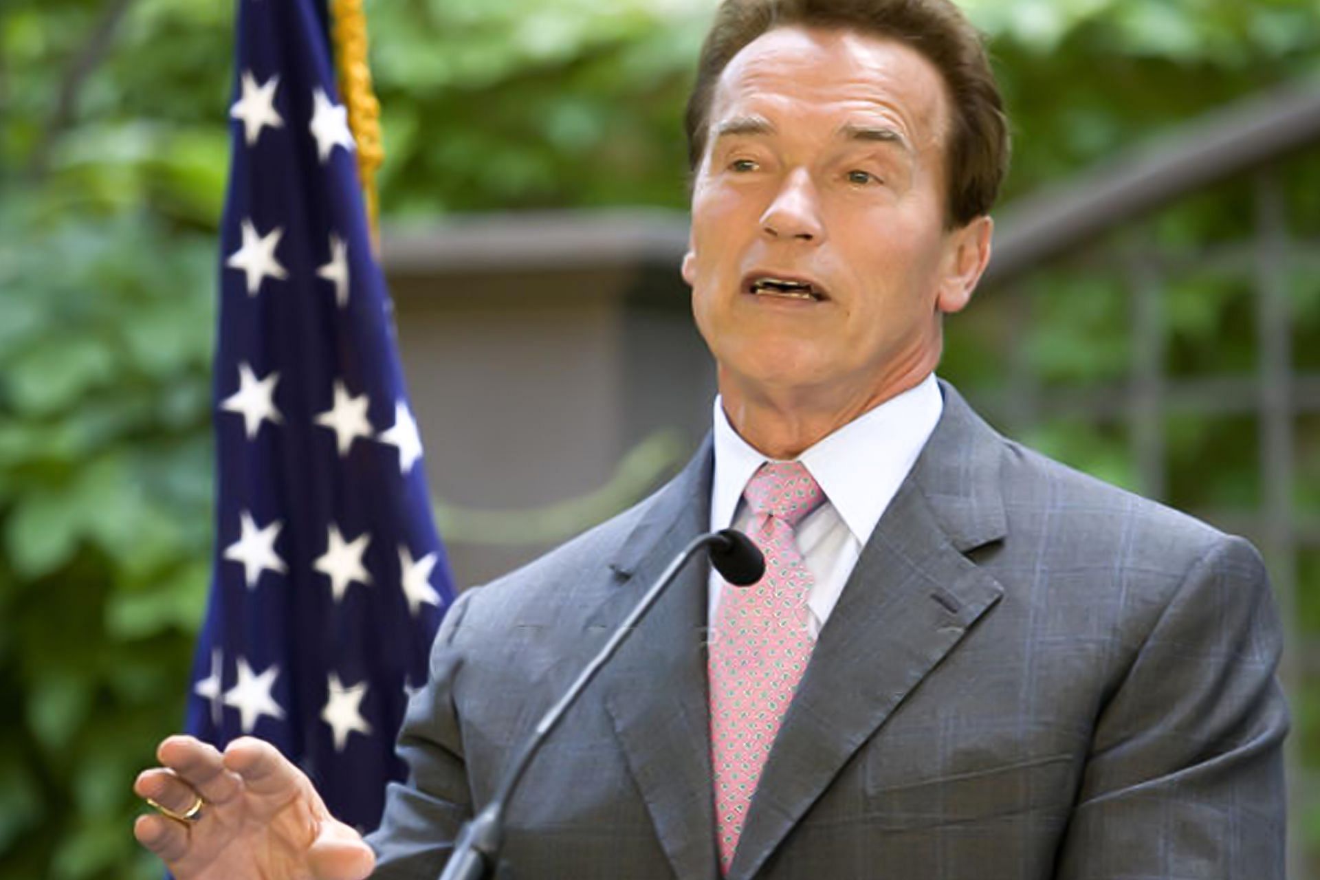 Arnold Schwarzenegger delivering a speech as the Governor of California (Image via Sportskeeda)