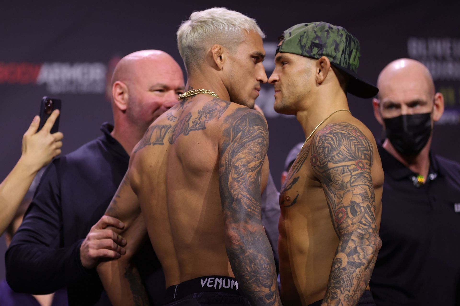 UFC 269 Weigh-in: Charles Oliveira vs. Dustin Poirier face-off (Image courtesy of Getty)