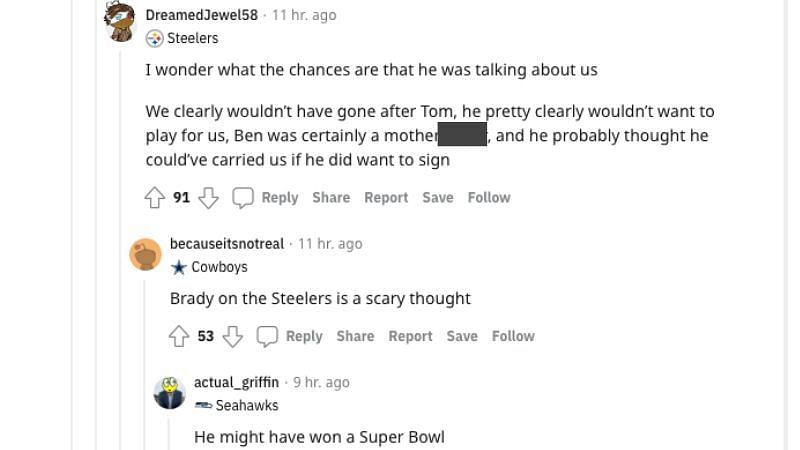 Comment screenshot via r/NFL on Reddit