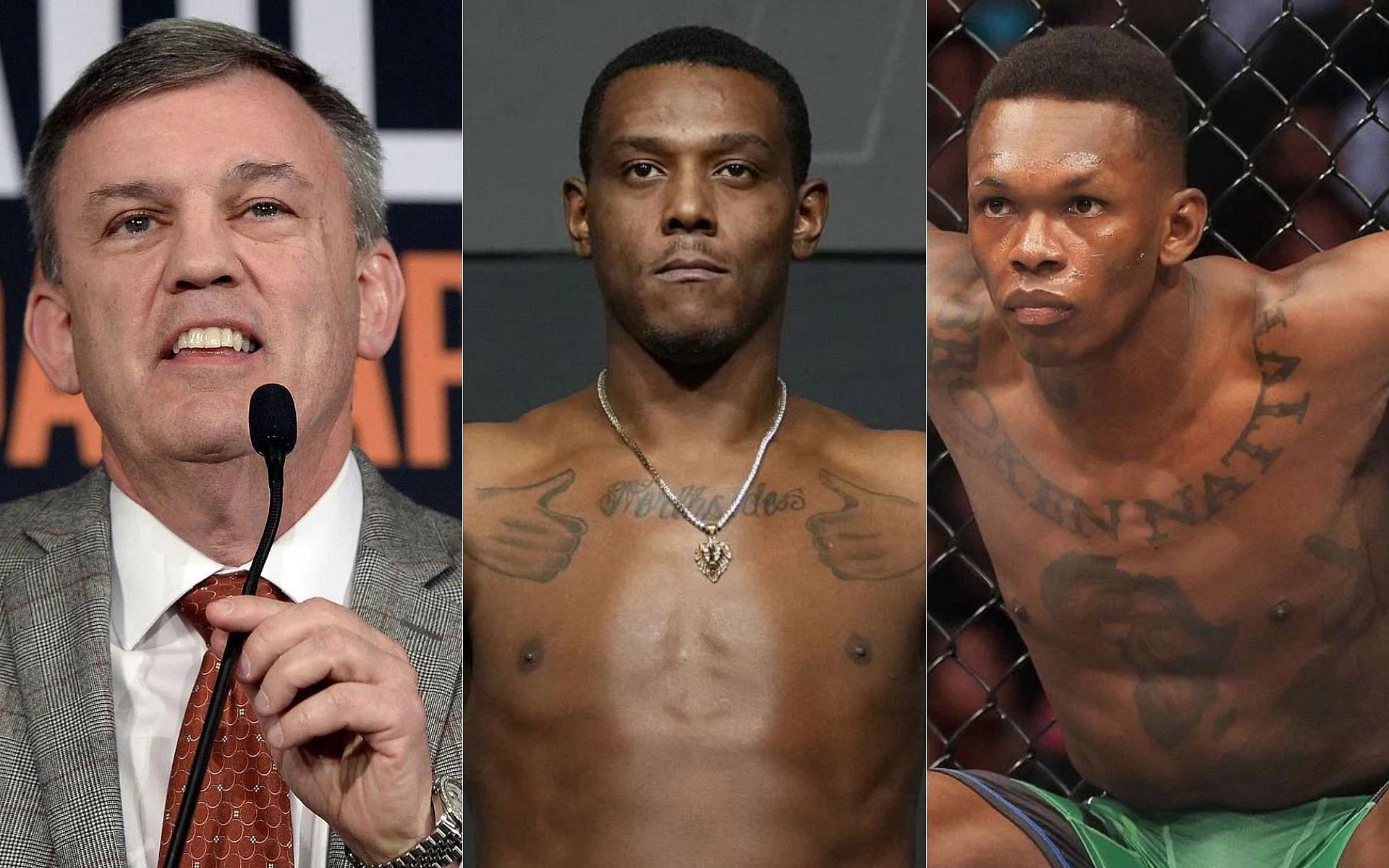 Teddy Atlas (left), Jamahal Hill (middle) and Israel Adesanya (right)