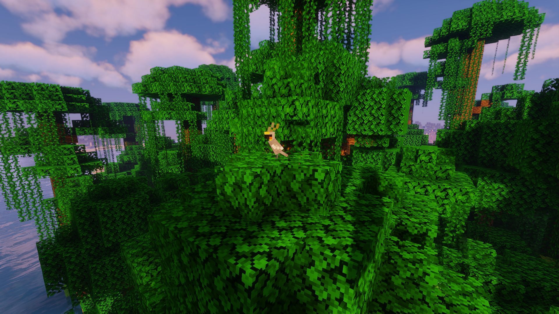 A white parrot in the jungle (Image via Minecraft)