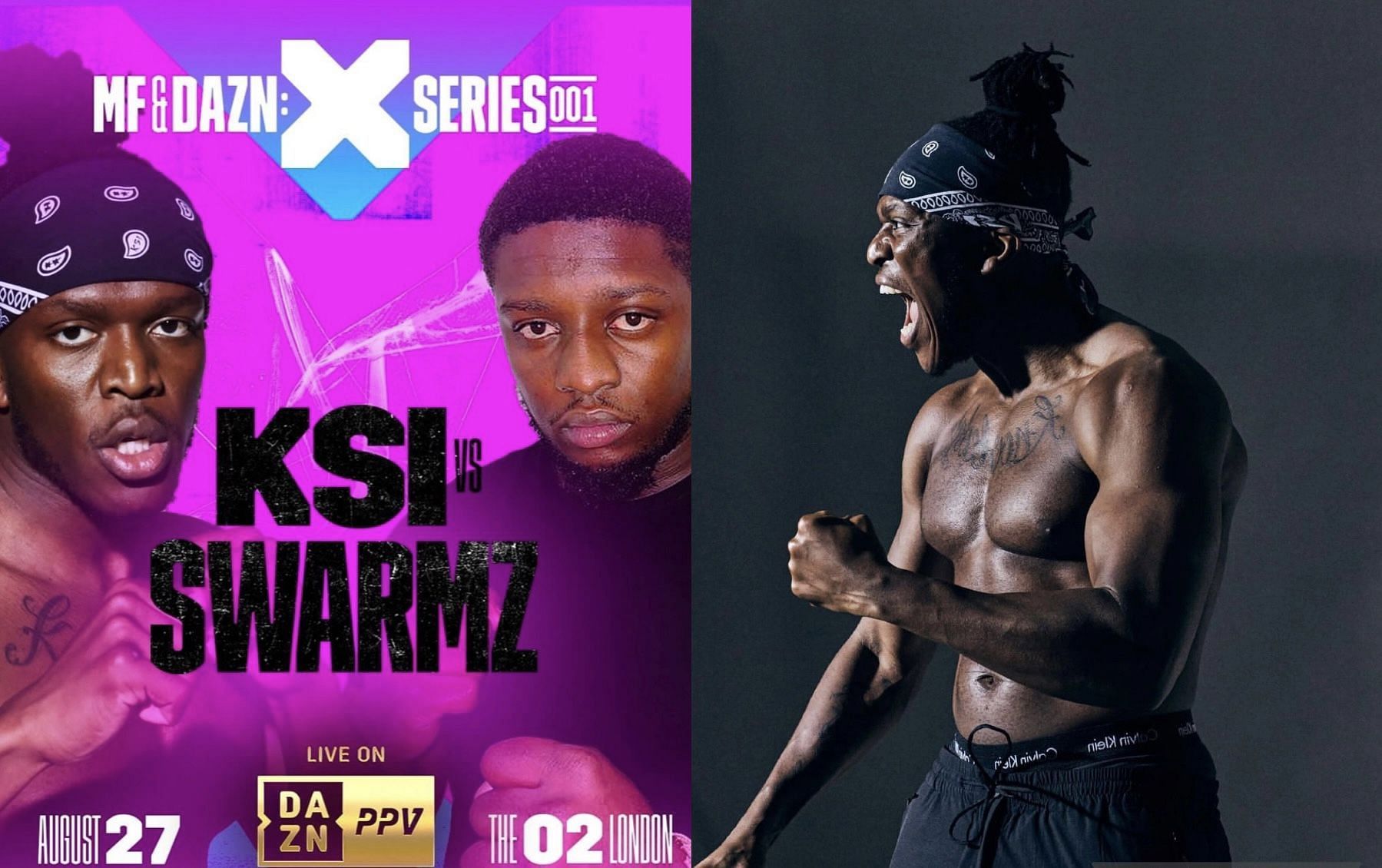 KSI (left of fight poster) and Swarmz (right of fight poster) - Images via @misfitsboxing on Instagram