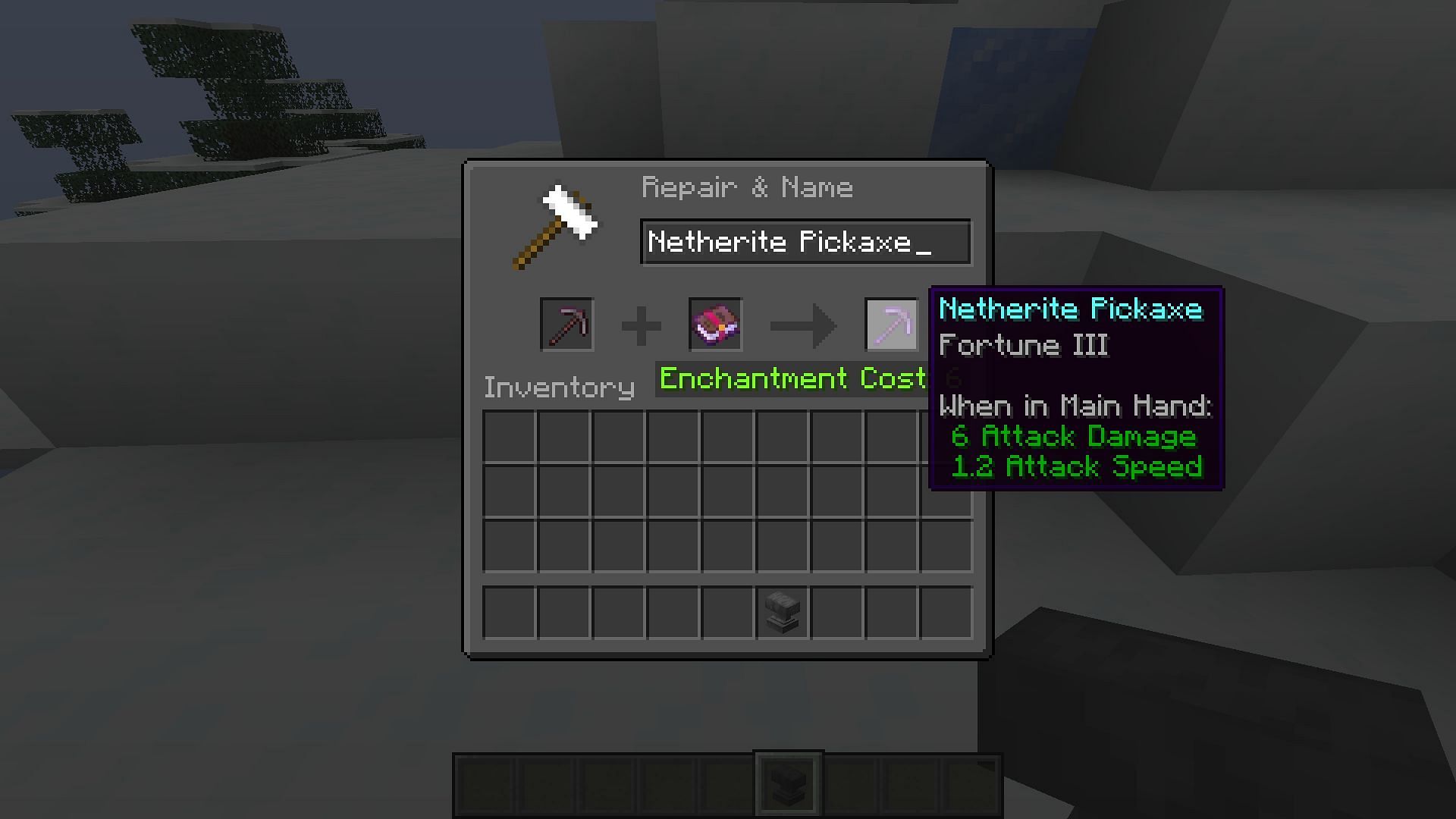 Fortune level three enchantment applied to a netherite pickaxe (Image via Minecraft)