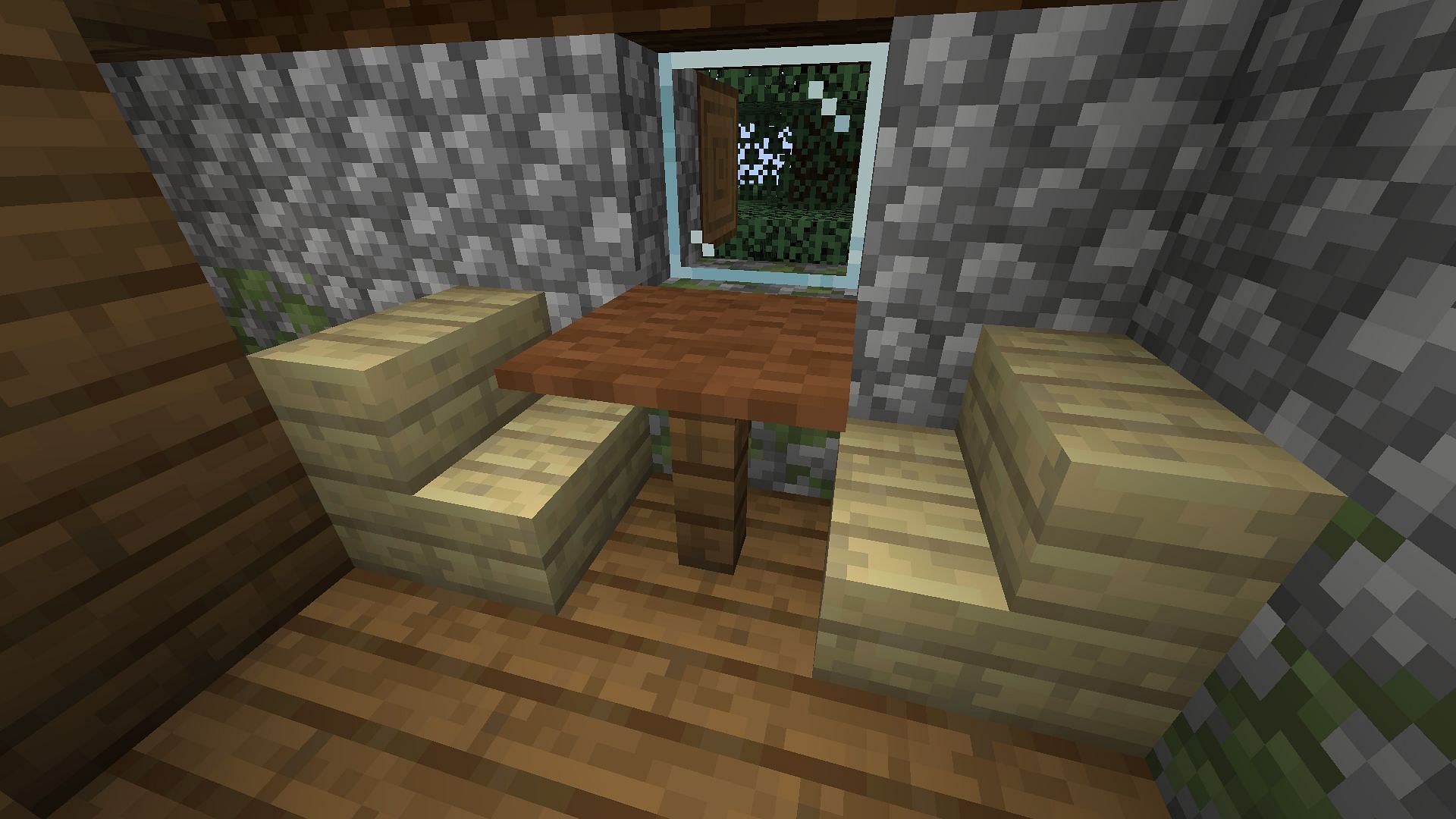 Dining table near the kitchen in Minecraft (Image via Mojang)
