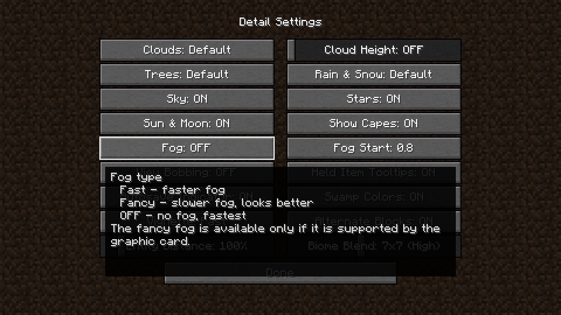 Fog settings through OptiFine for Minecraft 1.19 update (Image via Mojang)