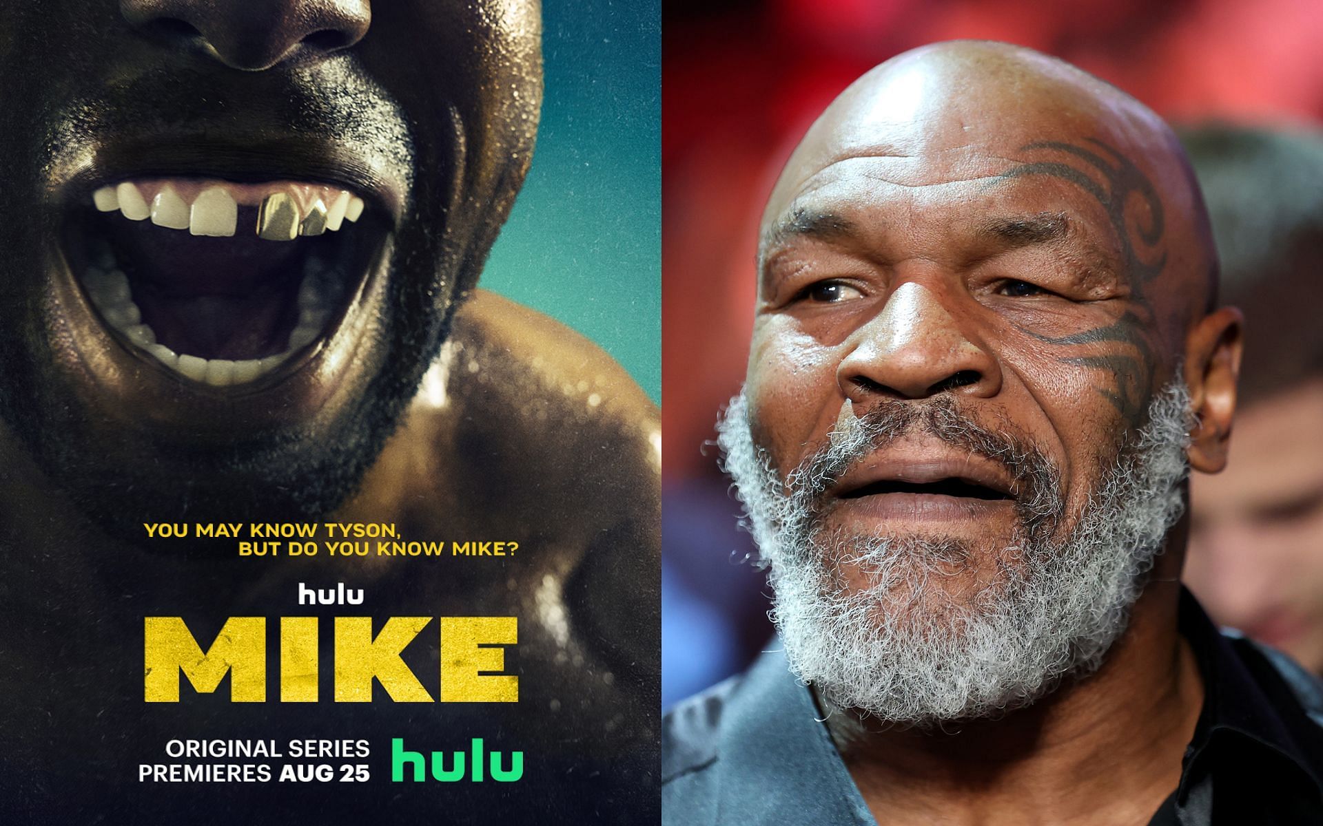 MIKE poster (left), Mike Tyson (right) [Image via @hulu on Twitter]