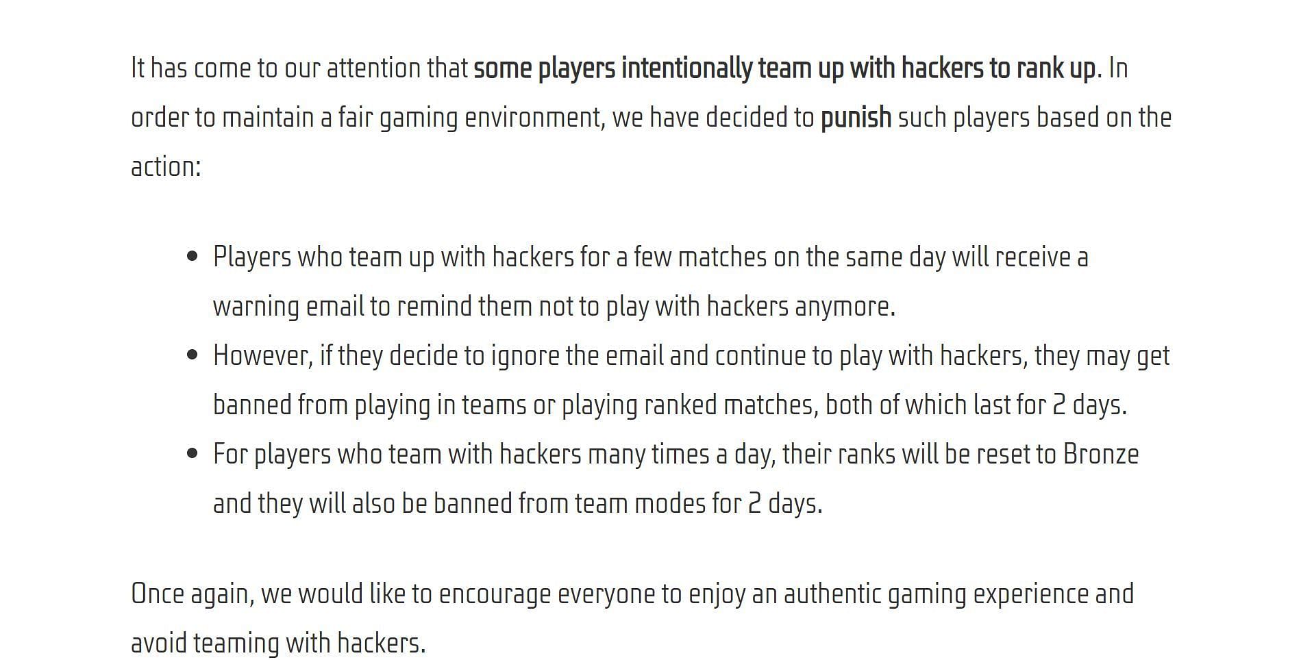The consequences of playing with hackers (Image via Garena)