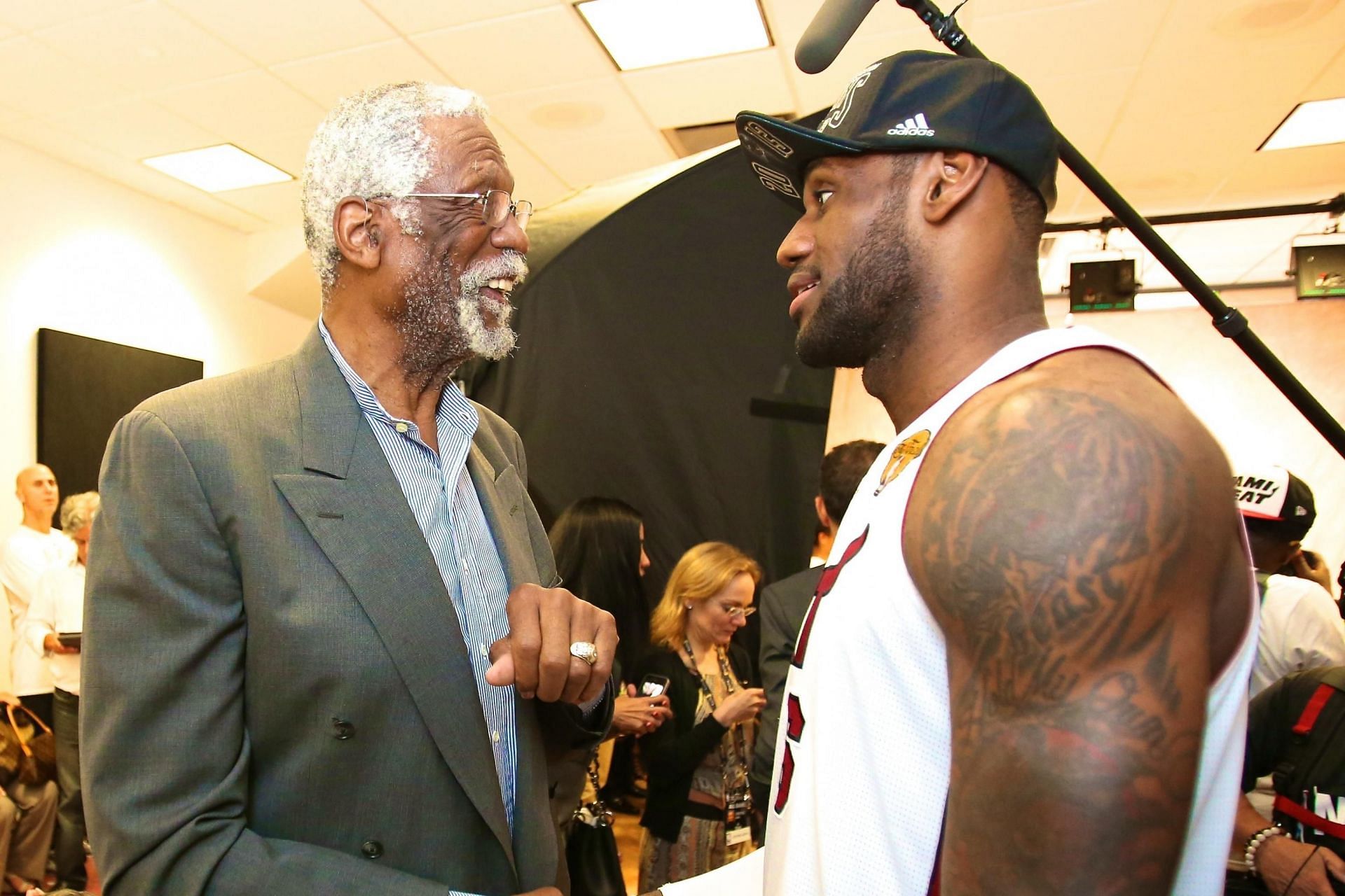 NBA icon Bill Russell, left, and LeBron James