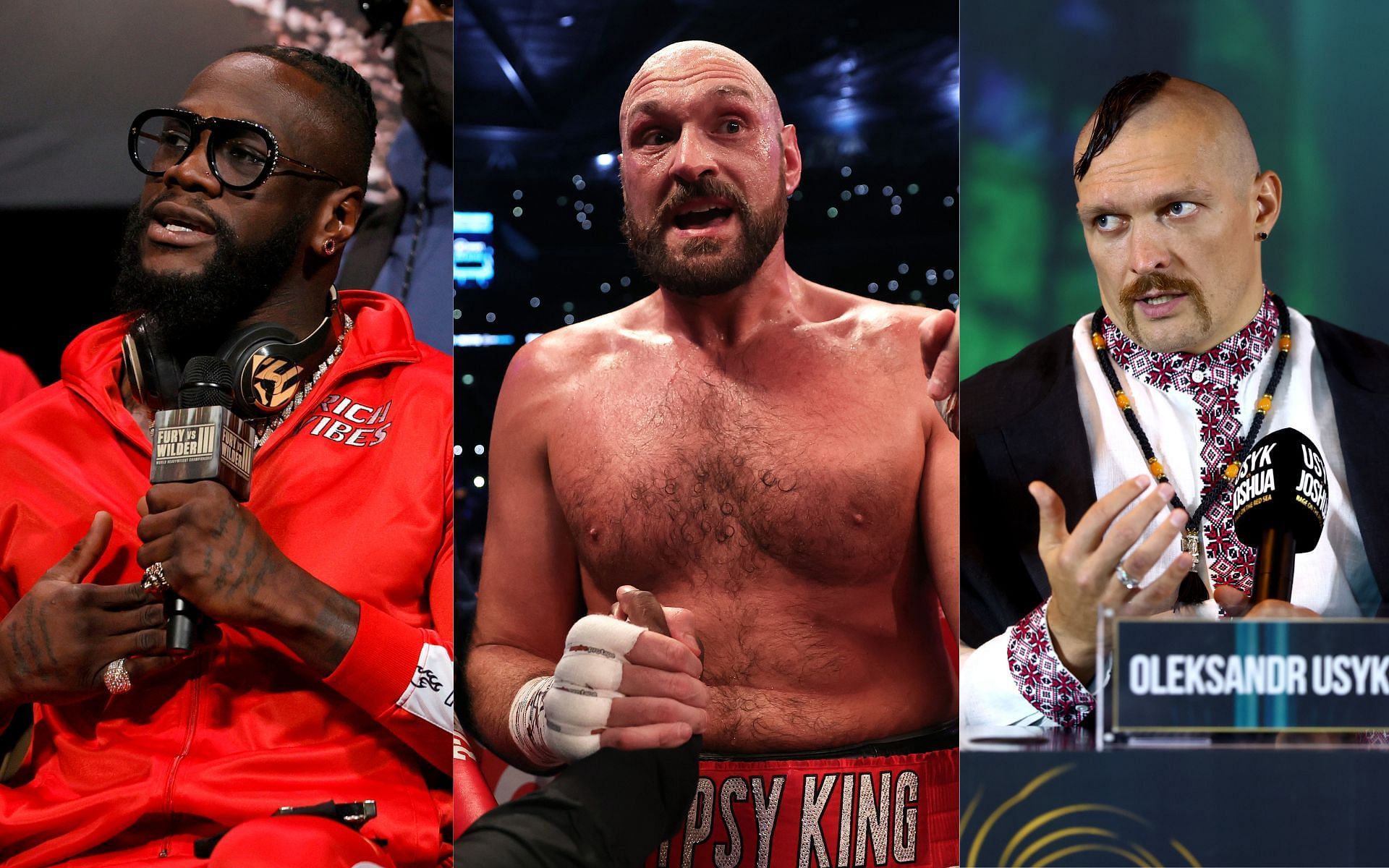 Deontay Wilder (left), Tyson Fury (center), and Oleksandr Usyk (right) (Image credits Getty Images)