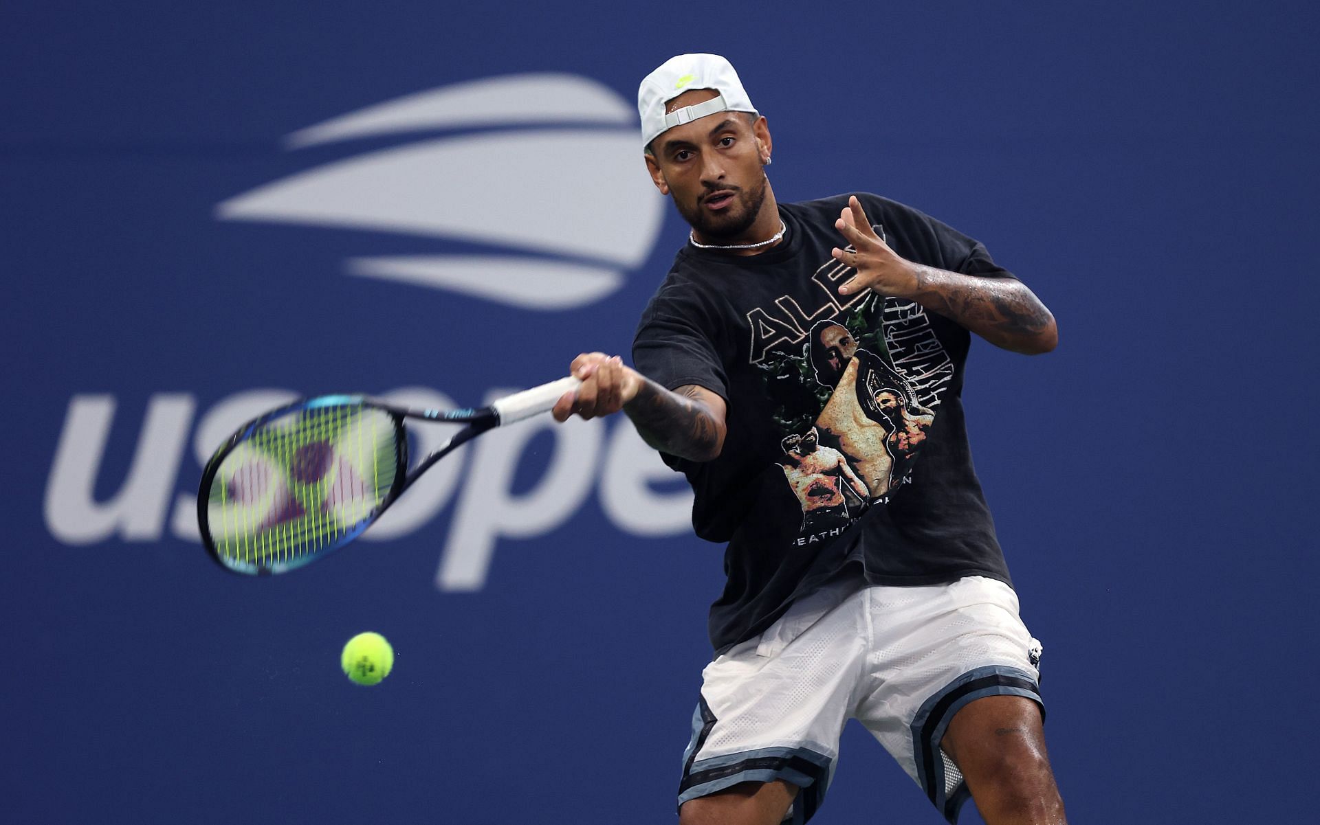 Nick Kyrgios of Australia in a practice session at the 2022 US Open - Previews