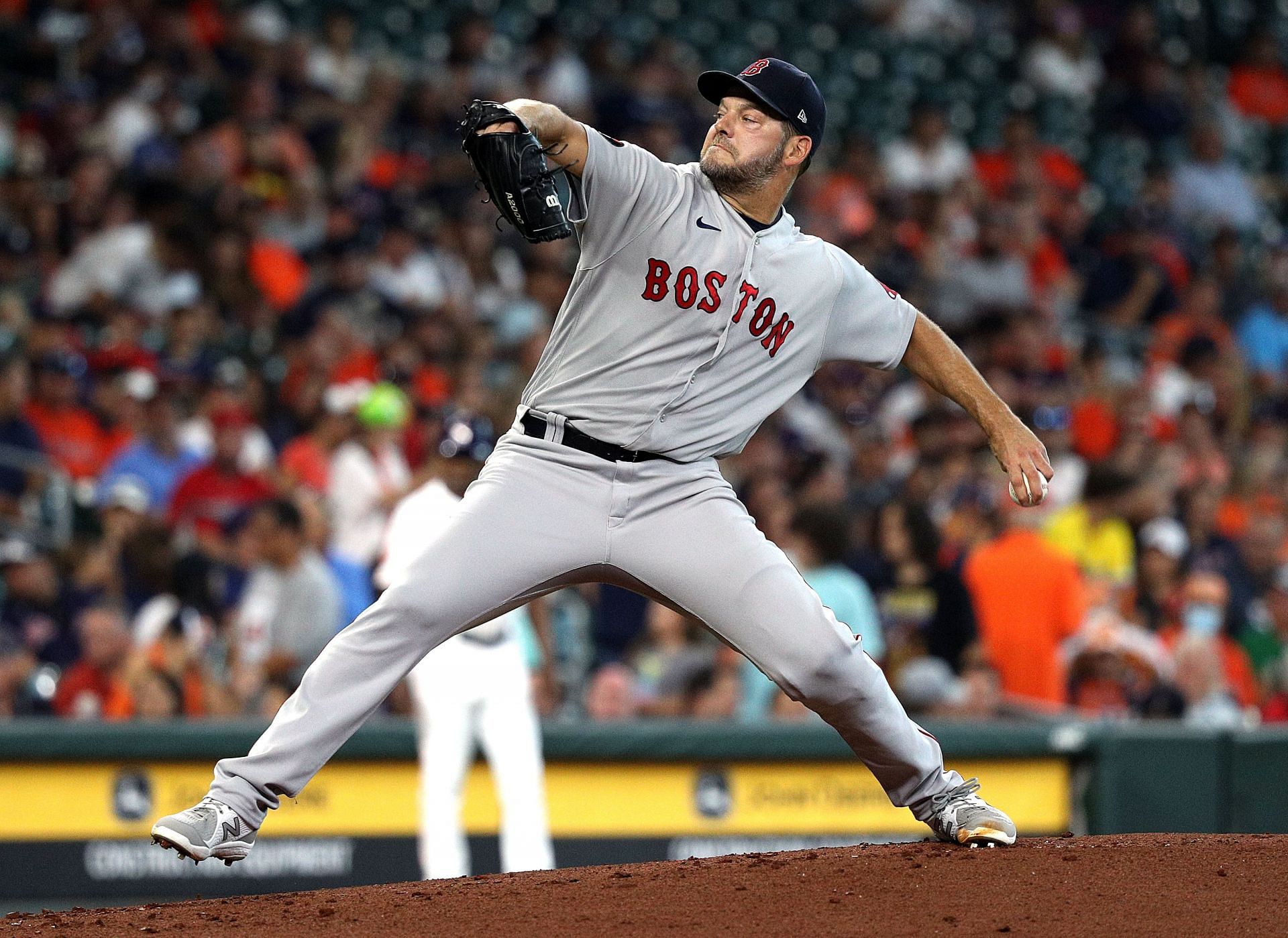 Rich Hill of the Boston Red Sox in a game versus the Houston Astros