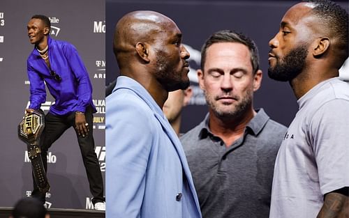 From left to right: Israel Adesanya, Kamaru Usman, and Leon Edwards