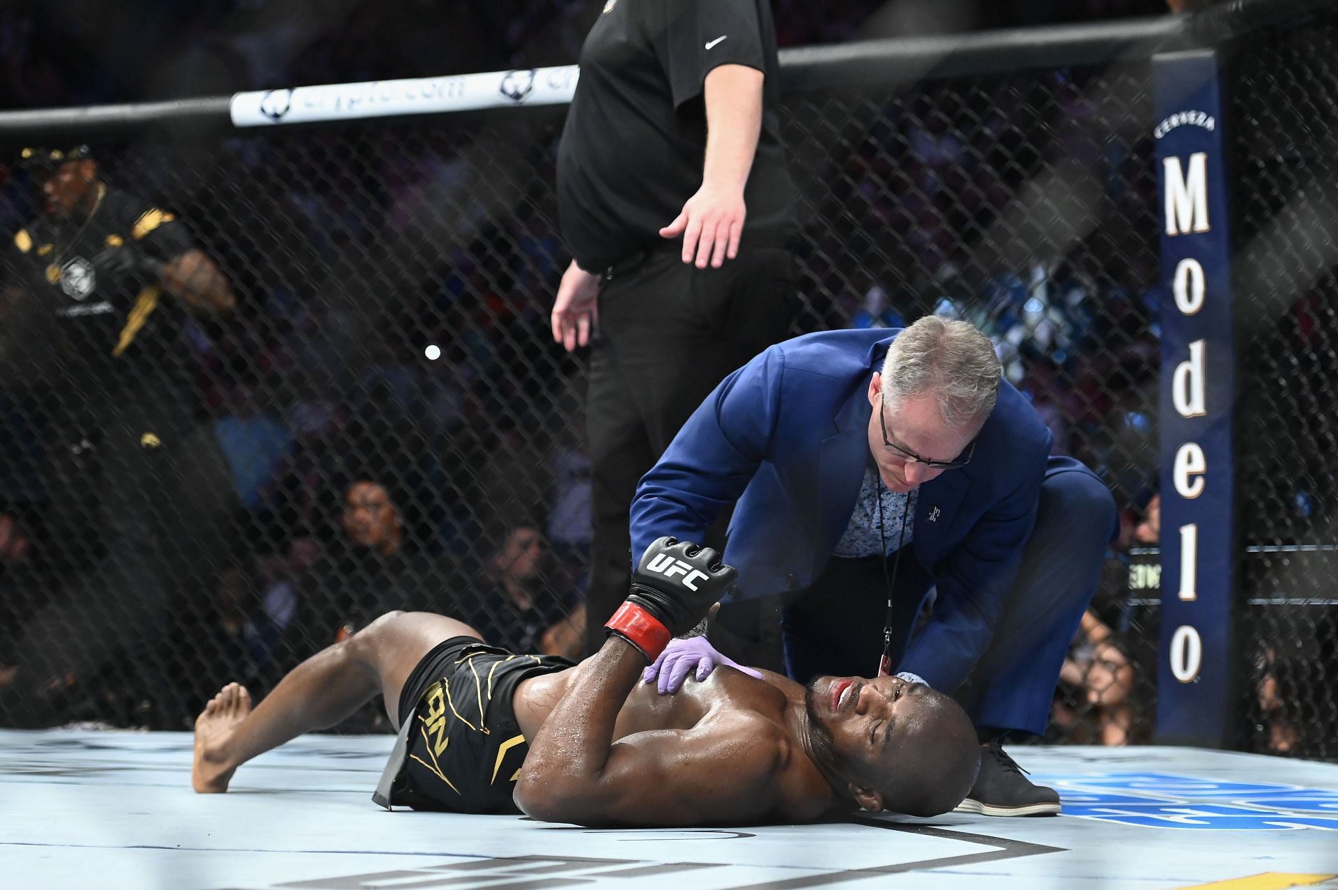 Kamaru Usman on the floor at UFC 278: Usman vs. Edwards 2