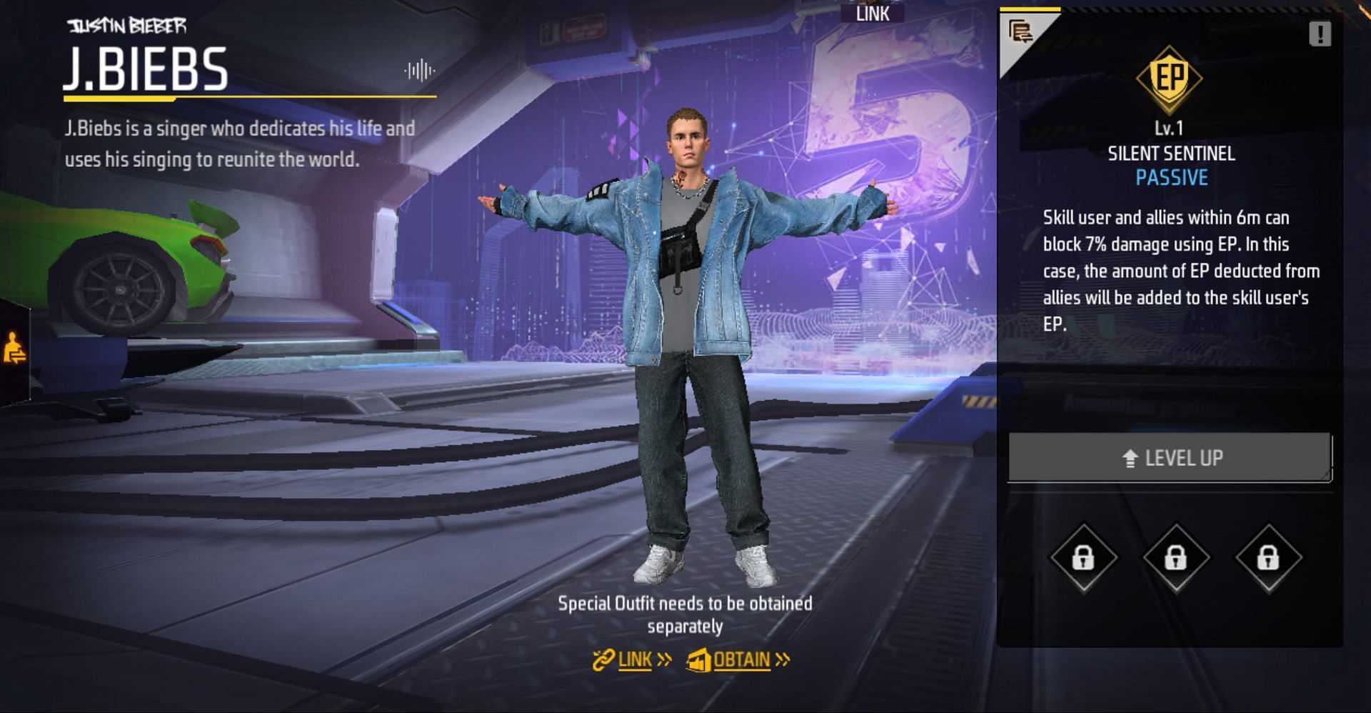 J.Biebs in Free Fire MAX (Image via Garena)