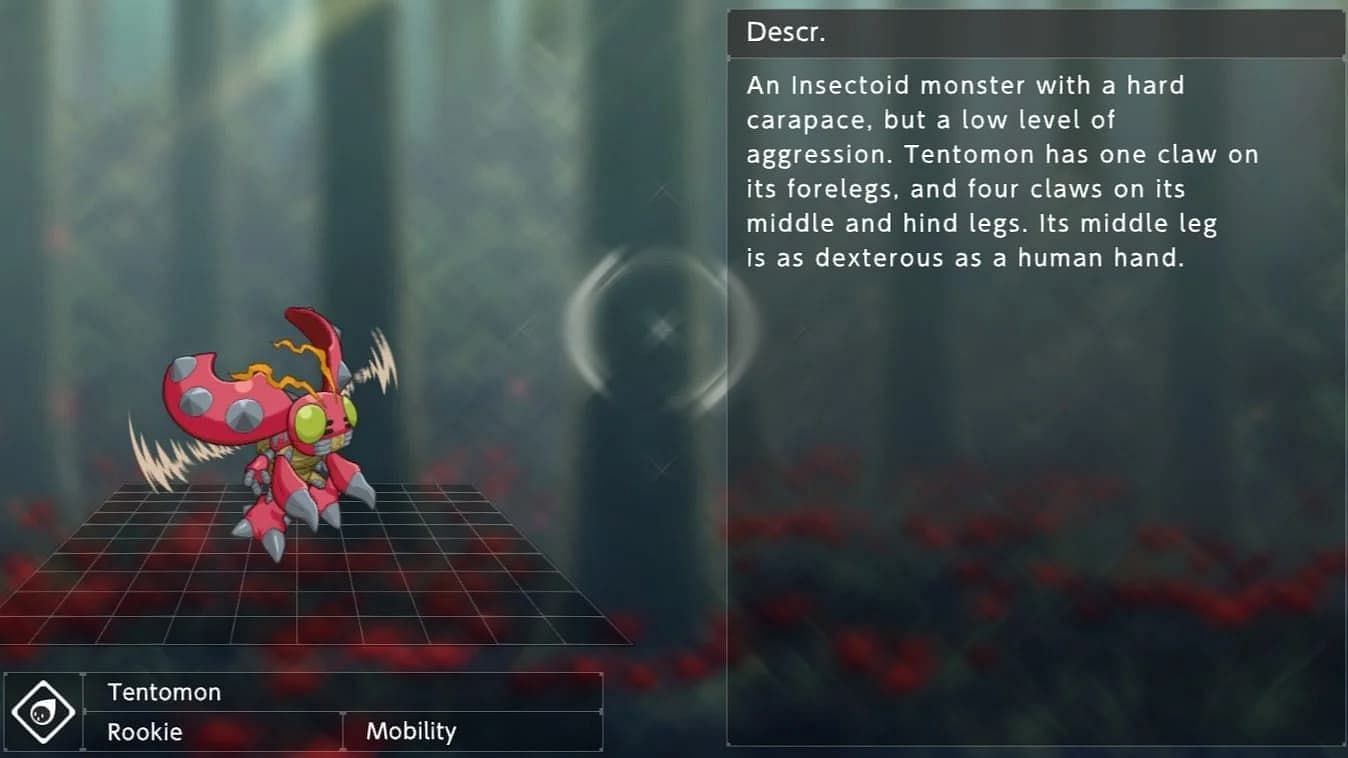 A look at Tentomon&#039;s description page in Digimon Survive (Image via Bandai Namco)