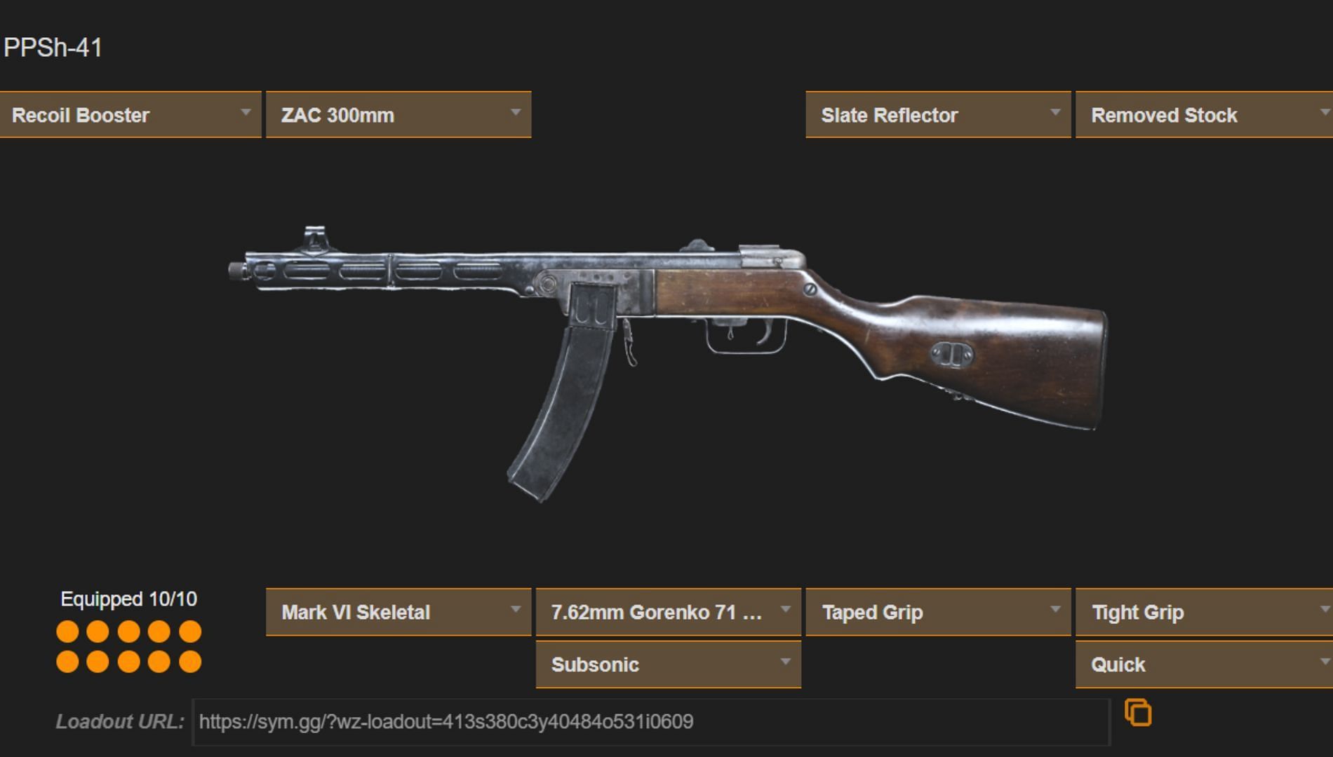 Call of Duty Warzone Vanguard PPSh-41 loadout (Image via sym.gg)