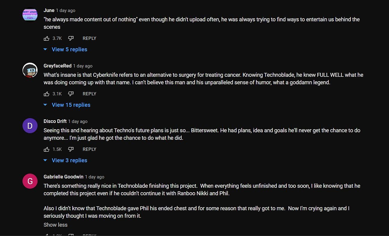 Comments on Ph1LzA&#039;s stream clip about Technoblade&#039;s last build (Image via Sportskeeda)