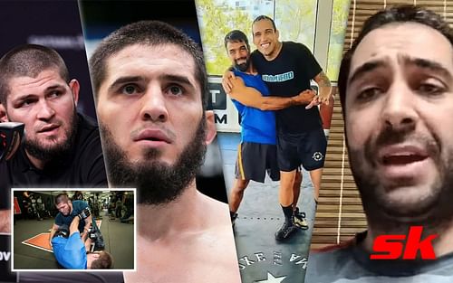 (L to R) Khabib Nurmagomedov, Islam Makhachev (via @khabib_nurmagomedov and Islam_makhachev via Instagram), Alireza Noei and Charles Oliveira (via @Brazilian MMA Fighters on YouTube), Diego Lima (via @PVT on YouTube)