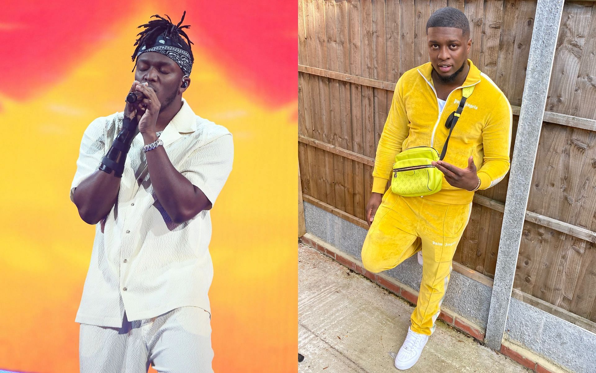 YouTuber stars KSI (L), and Swarmz (R). [Images via Getty and @Swarmz on Twitter_]