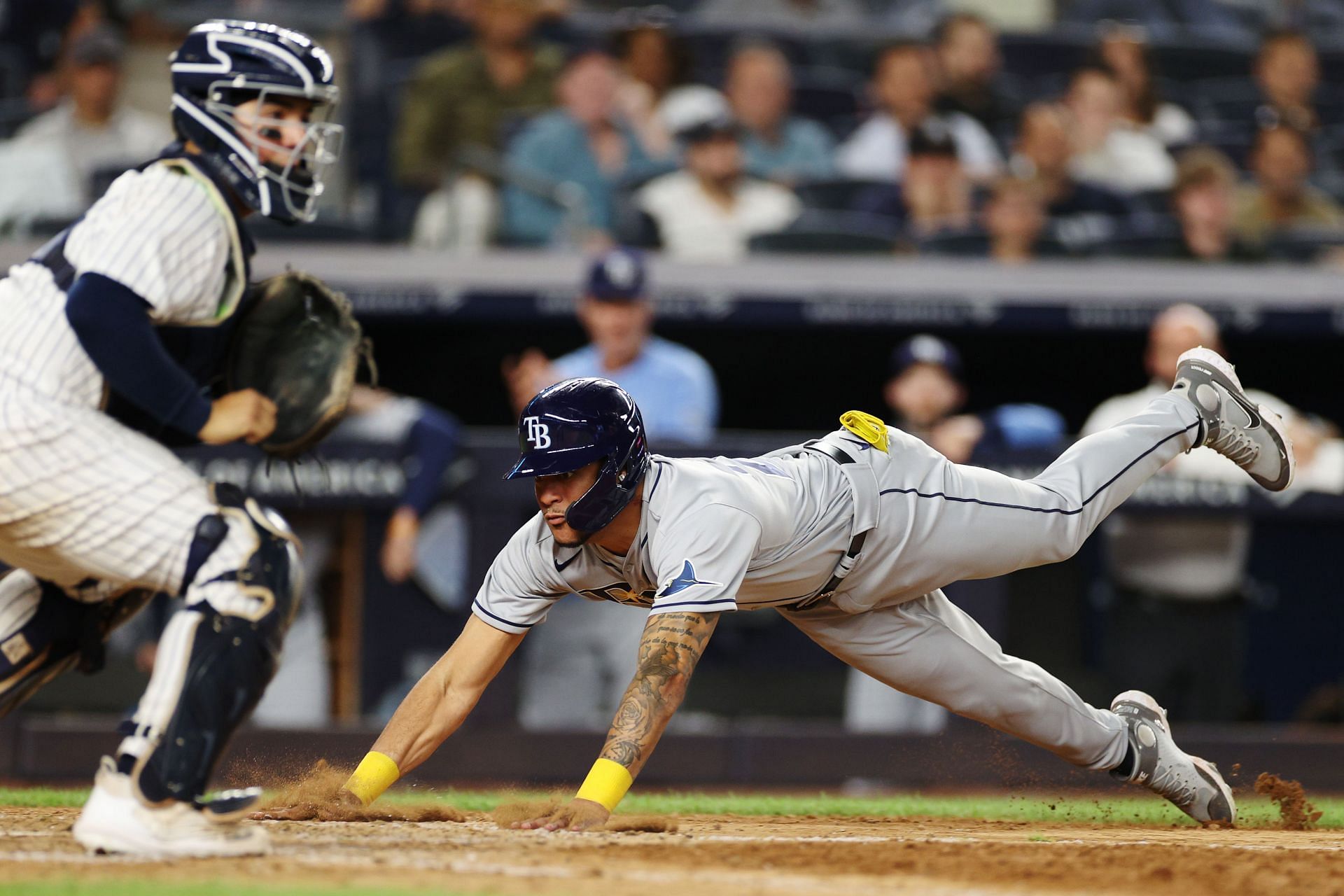 Tampa Bay Rays Jose Siri sliding into home