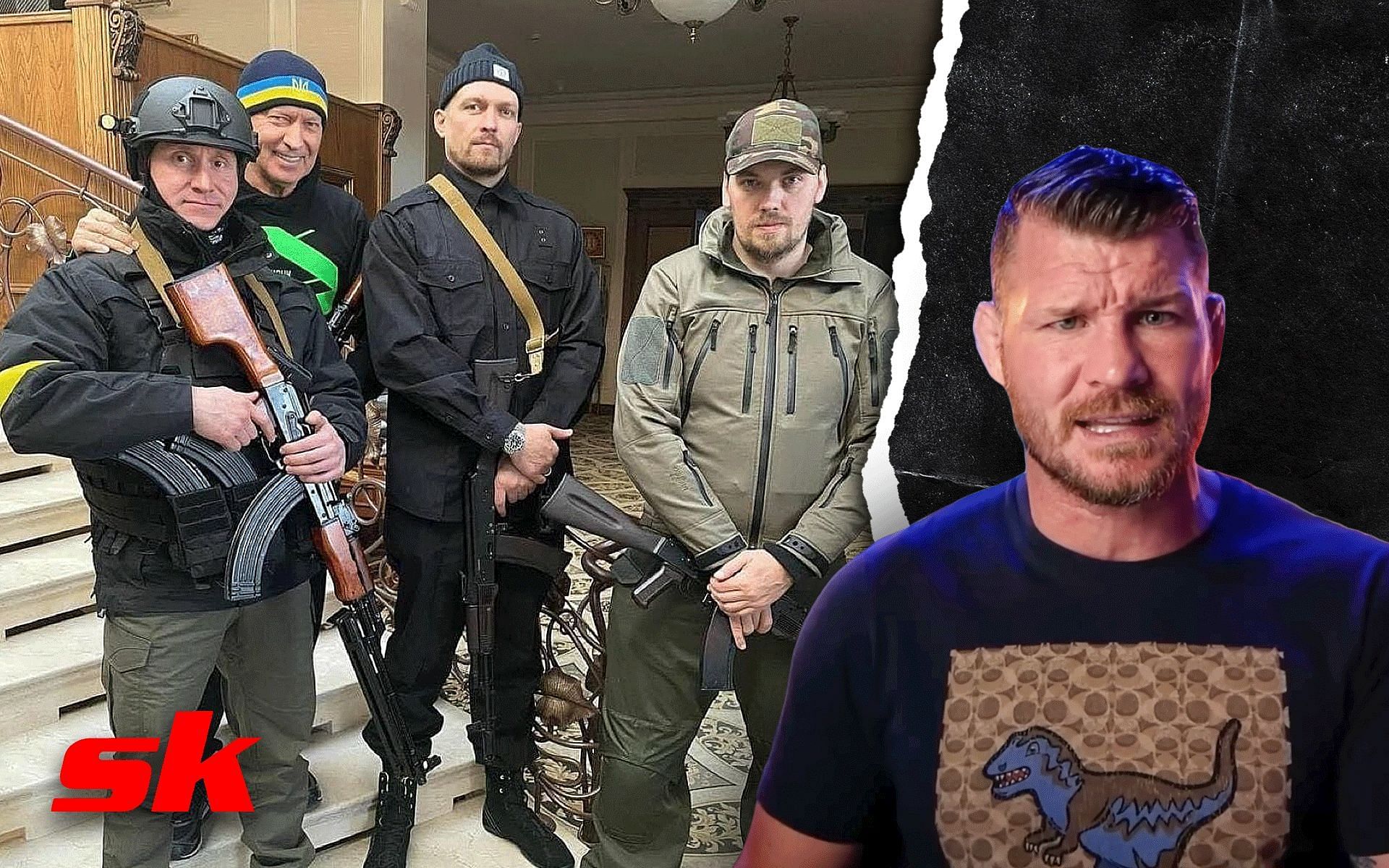 Michael Bisping weighs in on Oleksandr Usyk&#039;s upcoming rematch with Anthony Joshua [Bisping image via Michael Bisping on YouTube | left image via @Loukendy_Media on Twitter]