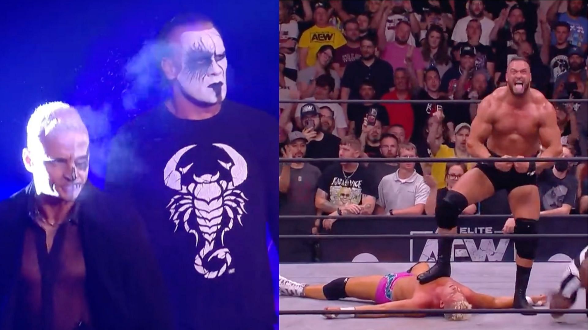 Sting and Darby Allin (left); AEW TNT Champion Wardlow (right)